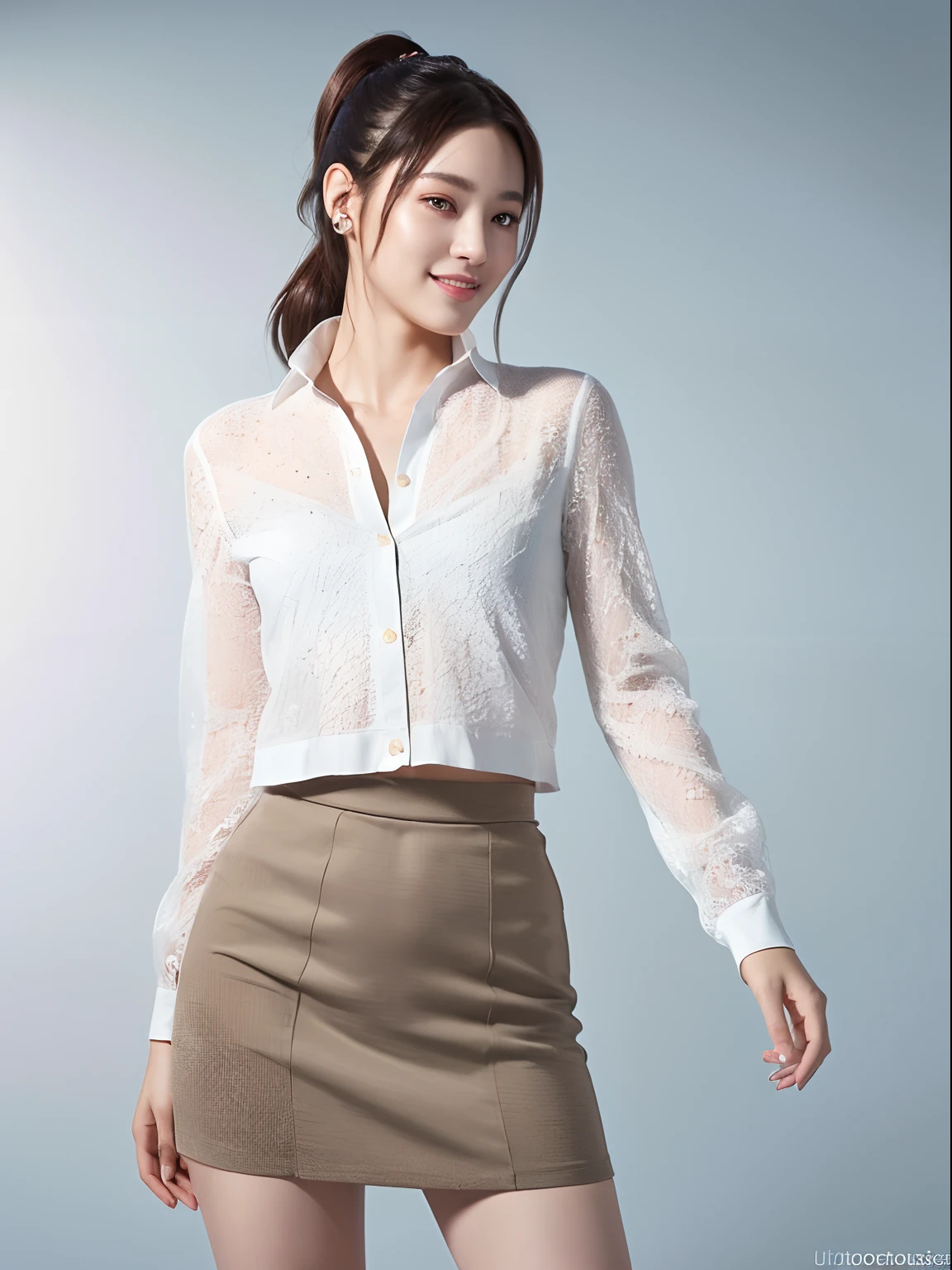 master piece,8k,(master piece,photorealistic:1.5),(master piece,ultra high resolution:1.5),(master piece,best quality,ultra detailed:1.5),
full body,beautiful girl,light smile,ponytail,skirt,