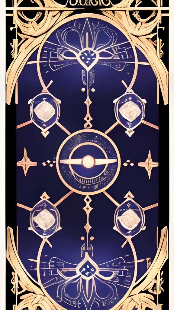oblong（512×768）in the（Back of Tarot Cards）Please generate a design。Card（In the center is a magic circle of six-pointed stars.、Put the eye of truth in its center。）Surround the magic circle with the cycle of the phases of the moon、Color the whole thing in a darker ivy color.。Moreover、Diamonds of playing cards in the four corners、heart、club、spade、（Place a metallic and sharp frame design。）At last、Make sure that the design is the same even if it is flipped upside down。