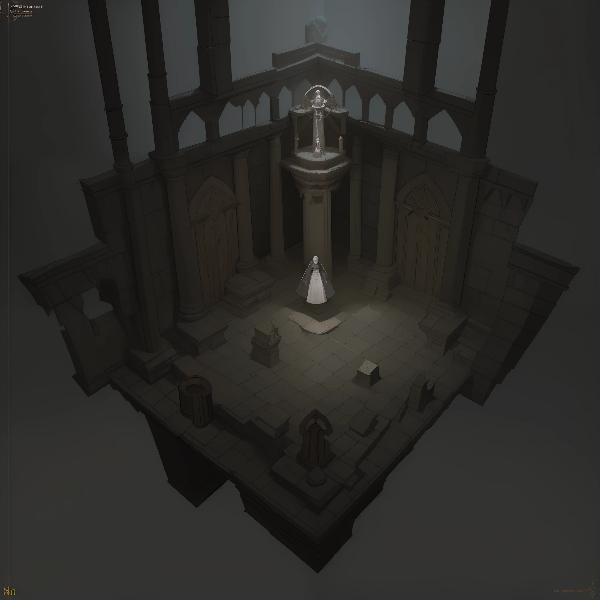Dramatic lighting. concept-art, award winning concept artist, dark cinematic concept art, dramatic concept art, concept art stunning atmosphere, 4K concept art, High quality digital concept art, 4 k concept art，3D rendering of a castle with courtyard and stairs, ancient dungeon, dark concept art, by senior environment artist, battle map prop, library of ruina concept art, dungeon, Complex detailed environment, detailed and complex environment, dwarven architecture, dark fantasy environment, highly detailed concept art，(Underground ruins：1.6)，（inside in room：1.5），ancient civilizations，Empty square，altar，The stonework，Ancient technology，Underground Palace，Lush ivy