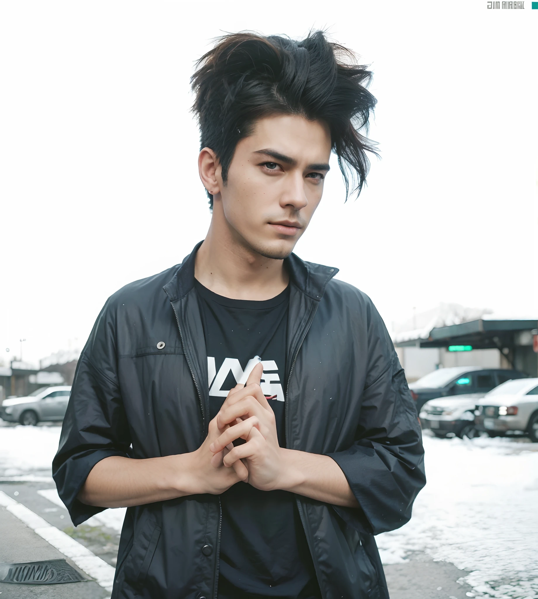 background change cyberpunk handsome realistic face with anime