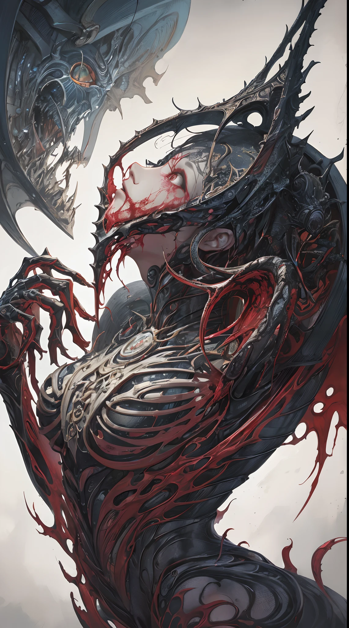 (body horror:1.4), (biomachine:1.3), (bloody:1.2), living being, , (colorful:1.2), Hans Giger, many hands, (zentangle:1.2),
oil on matte canvas, sharp details intricate, highly detailed, digital painting, rich color, smooth, sharp focus, illustration, Unreal Engine 5, 8K, art by artgerm and greg rutkowski and alphonse mucha
(masterpiece,detailed,highres:1.2),