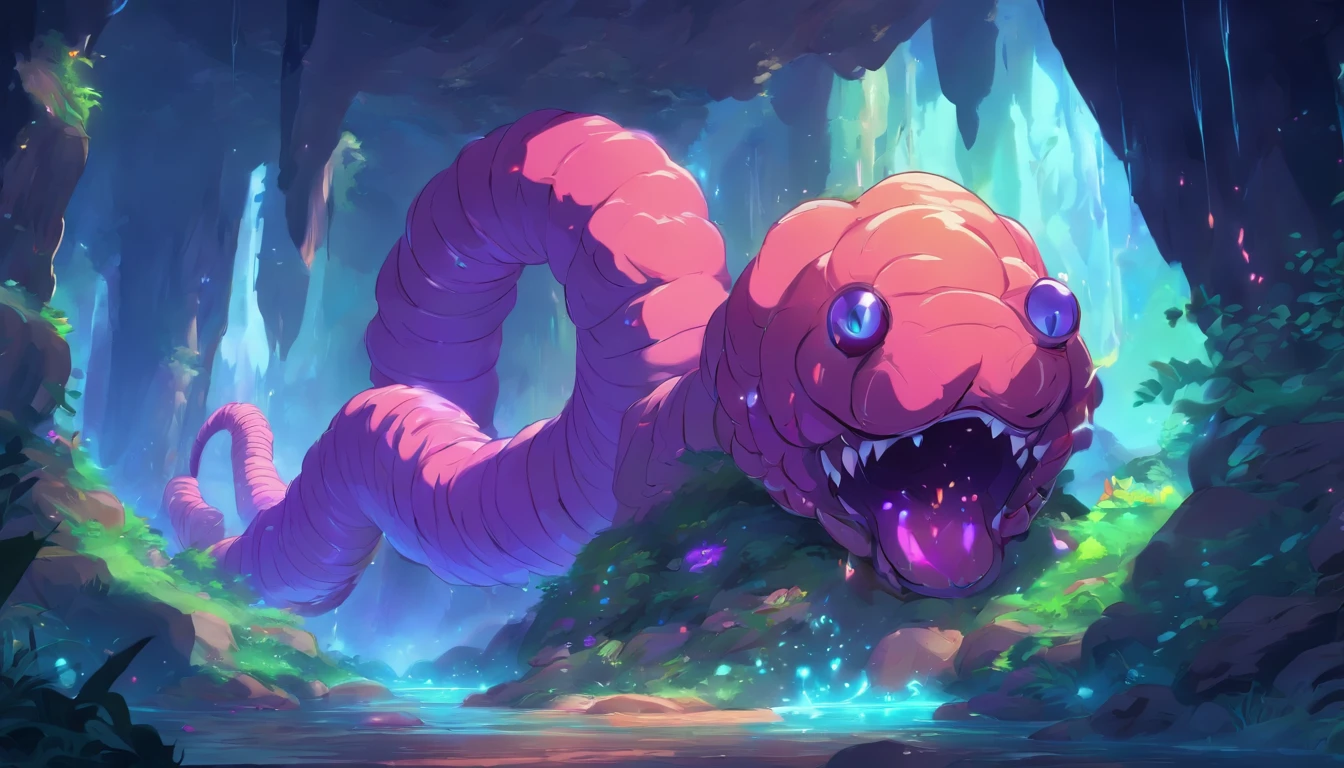 Anime - style image of a giant worm in a cave, Detailed digital 2D fantasy art, creature concept art, mtg art style, insect like, professional concept art, League of Legends concept art, High quality digital concept art, from league of legends, high-quality concept art, league of legends art style, giant ethereal creature, monster concept art, Epic fantasy digital art style