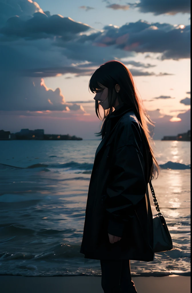 Woman standing,Emo,Lo-Fi Illustration,evening,Mare