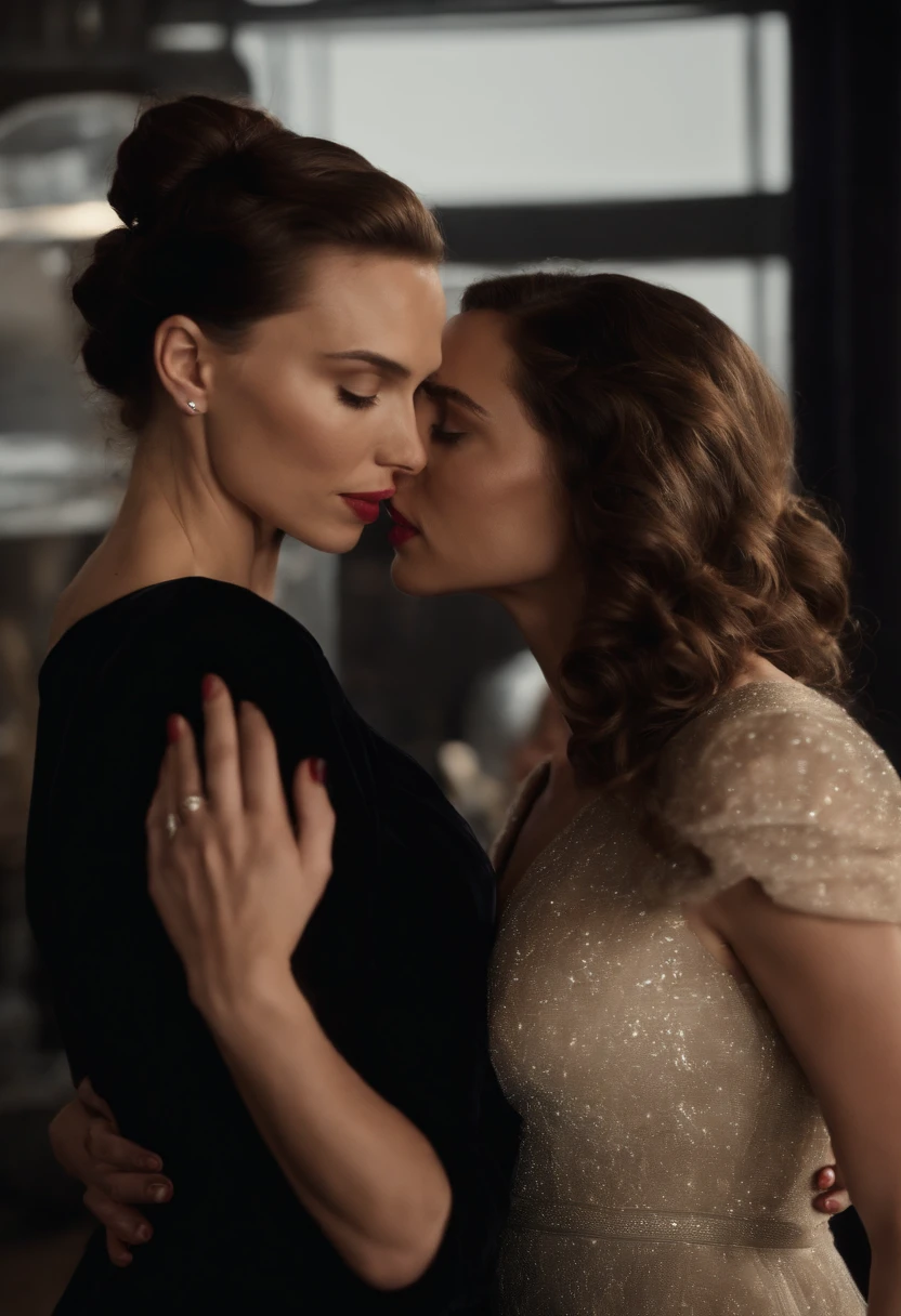 naked Scarlett Johansson and Gal Gadot kissing. nsfw. erotic