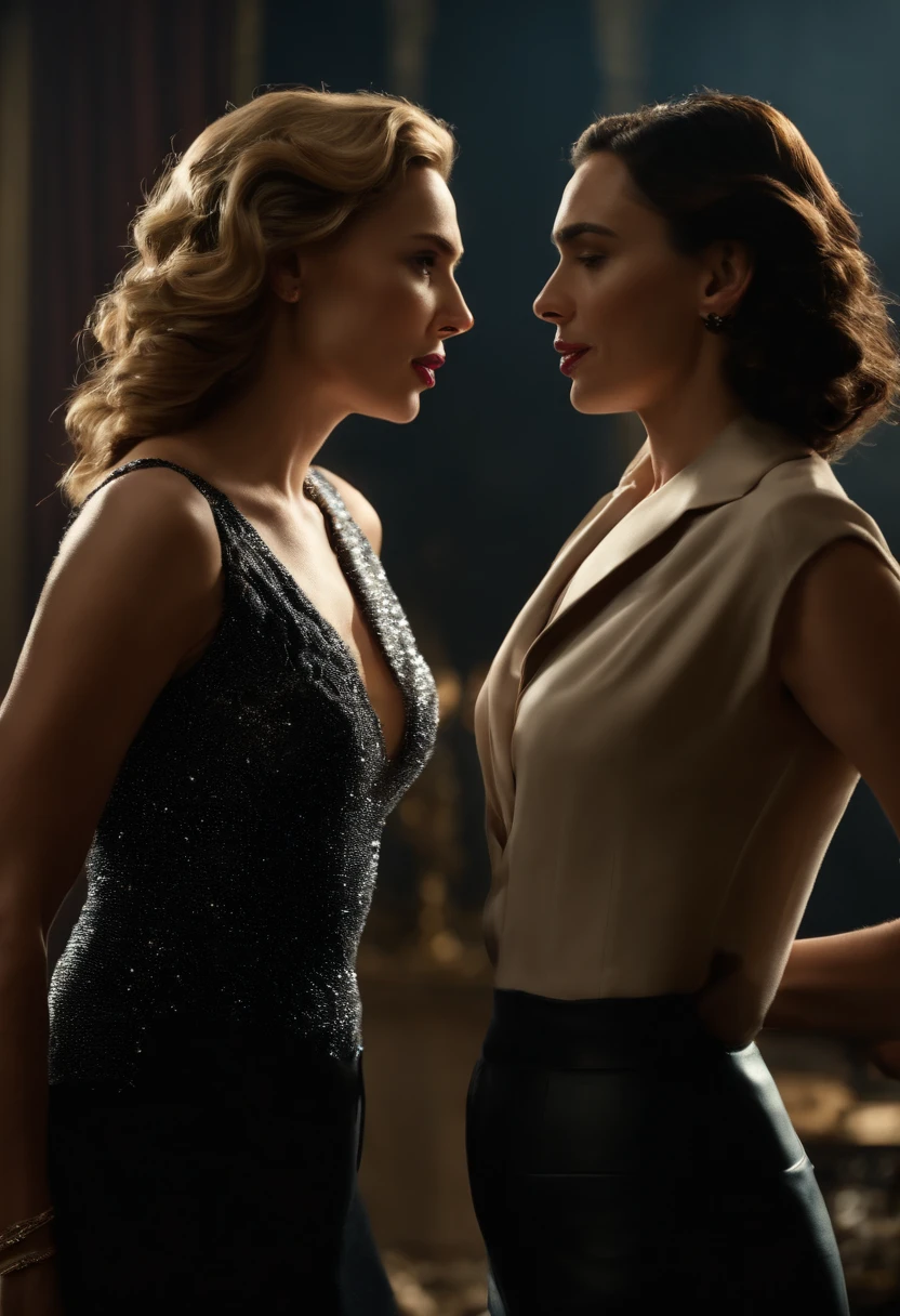 Scarlett Johansson and Gal Gadot french kissing. nsfw. erotic
