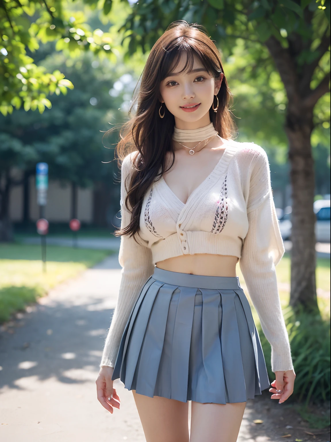 outfit-gls sweater high-waist skirt long skirt elegant posture, She gently lifted her skirt with one hand,头发周围有白色的Butterfly兰，Lilac dendrobium、White Lily, Long legs , Deep in Wonderland, ((Flowing long hair))Official Art , Unity8k Wallpaper , Extremely detailed , Visible cleavage, Pretty and beautiful , 性感Long legs, masterpiece , best quality ,Practical, Very detailed illustrations ,Extremely detailed , Intricate details , Extremely complex and detailed , Very detailed 8KCG wallpaper , Caustics .reflection , Ray Tracing , Devil theme ,nebula ,Dark aura, Network Effects , (1 girl)solitary , 小蓝Butterfly , (Blue plasma flame , (insect , Butterfly)) Pastel tones in Rococo style ,Light white and light dark red , Incredibly beautiful , Cherry blossoms , Surrealism ,painting , Ethereal , Mixing reality and fantasy elements ,Ray Tracing , Complex Mode , Exquisite lines , Perfect your hands, Starry Sky , Colorful , Star