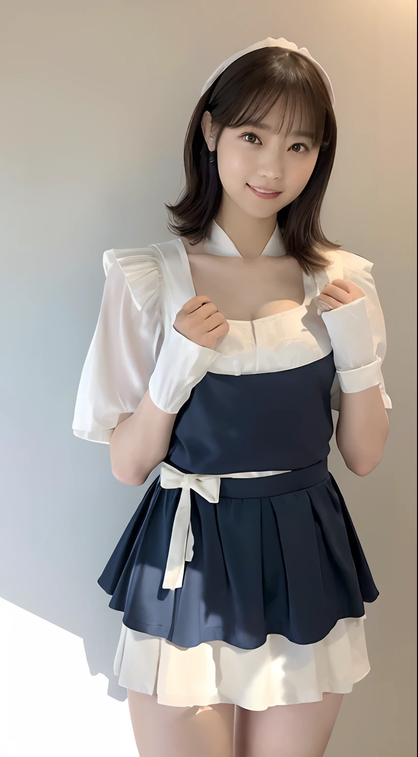 top-quality、１a person、in 8K、lineup,ultra-definition,Very dense, ((masuter piece:1.5)), ((High resolution)), ((Best Quality)), detail、Slender beautiful girl、 (NSFW:1.2 ,cum faced、Excited face、Very happy), Emphasizes cleavage、 (Miniskirt Maid Clothing:1.5)、 girl with,, a blond, (a short bob)、fair white skin、Medium chest、cinmatic lighting, perfectly shaded,(((cafes))), Realistic lighting with shades,