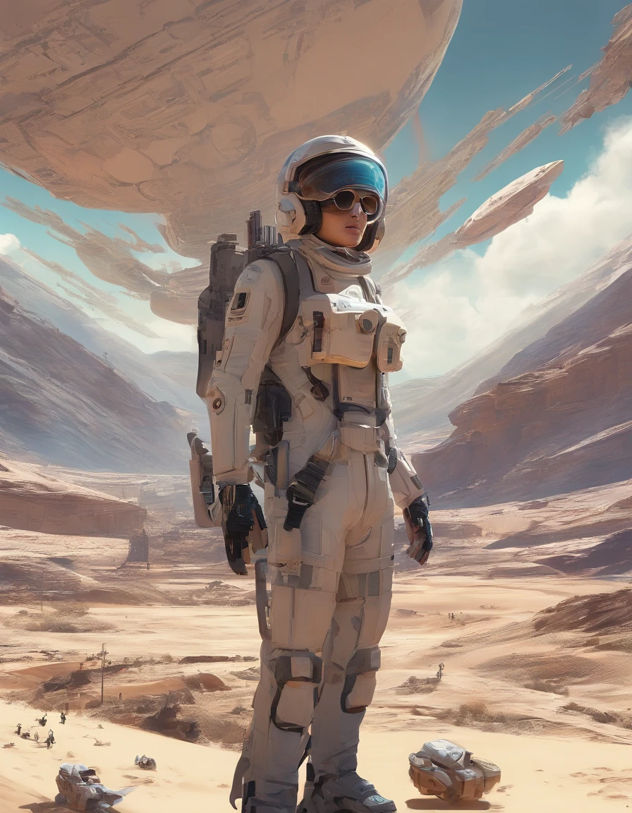 ((Best Quality)), ((masutepiece)), ((Realistic)), ((Best Quality)), ((masutepiece)), ((Realistic)), Boy Walking in the Desert, Looks tired, Wear loose clothing Long-sleeved shirt and trousers, Headgear, Sunglasses, Very beautiful, Natural and casual style at eye level, Scenic, masutepiece, (hight resolution), Original, extremely detailed 8K , (Photorealistic:1.4),face perfect, Perfect eyes,symmetrica body shape,Smile,