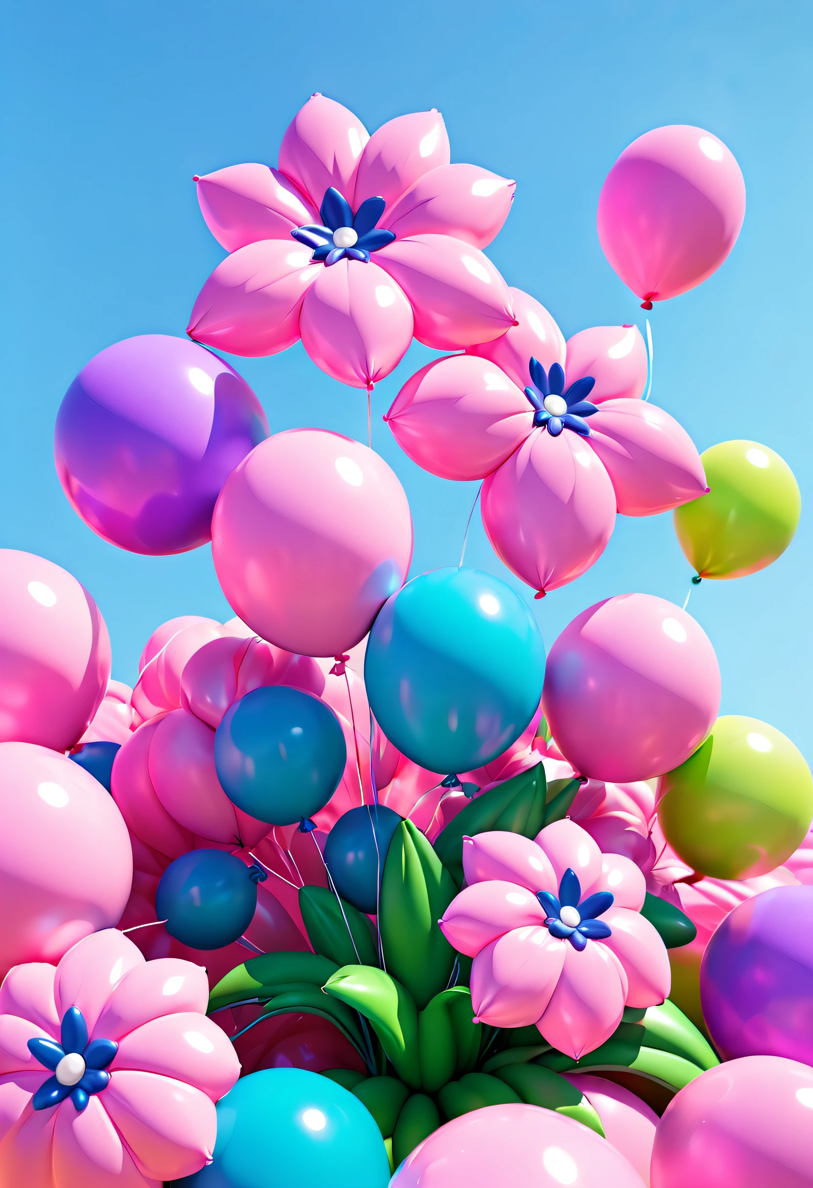 inflatable, Balloon flowers, pinks, Barbie powder, inflatable balloons, clay, C4D, rich colors, summer colors, color conflicts, A peculiar angle