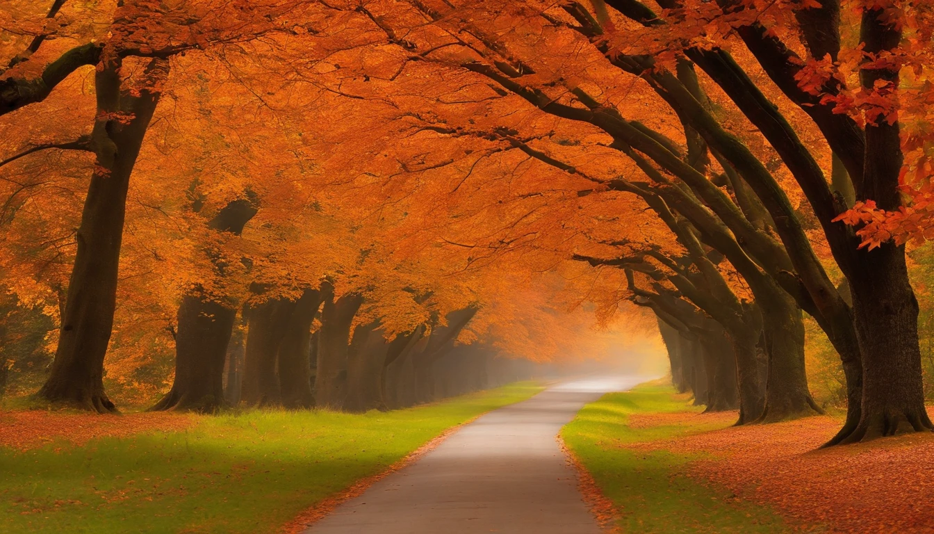 A serene autumn landscape with a Forest of maple trees with leaves in vibrant shades of orange, vermelho, e amarelo. medium: FotograFia. Estilo: inspirado nas obras de Ansel Adams, capturando a grandeza da natureza. The lighting: macio, Golden Hour Sunlight Filtering through the trees. Cores: Paleta outonal quente com vermelhos proFundos, laranjas queimadas, e amarelos dourados. compositing: Capturado com uma Canon EOS R5, usando um RF 24-70mm F2.8 L e USM Lente, Resolution 45 megapixels, ISO 100, Velocidade do obturador 1/125 segundos, F/Abertura 8. ProFundidade de campo para Focar no primeiro plano enquanto desFoca ligeiramente o plano de Fundo. --AR 16:9 --V 5.1 --estilo cru --q 2 --s 750