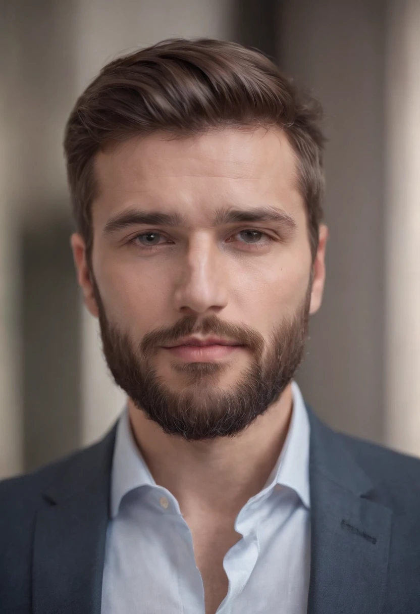 Interesting 30-year-old man in Hugo business suite boss , Beautiful beard , Sexy Male Executive, Terno is therefore, Front camera focus, Portrait mode, Perfectly in front of the camera.