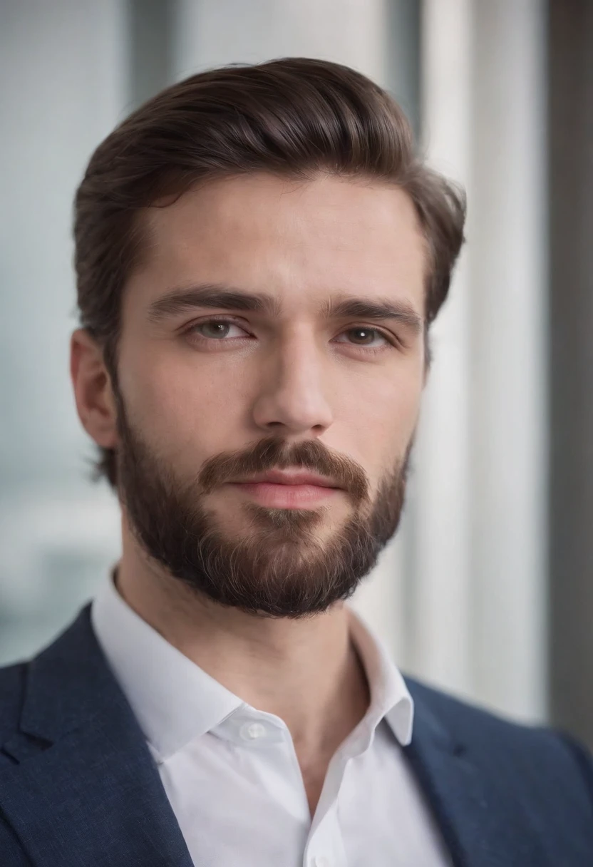 Interesting 30-year-old man in Hugo business suite boss , Beautiful beard , Sexy Male Executive, Terno is therefore, Front camera focus, Portrait mode, Perfectly in front of the camera.