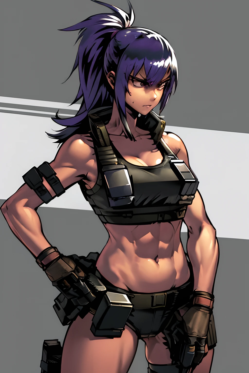 vest and panty,naked,serious,sexy pose,military,desert.Cammo,Sun,hot,guerrilla,tropical,wetting,leona from the king of fighters,big boobs.rise hands.