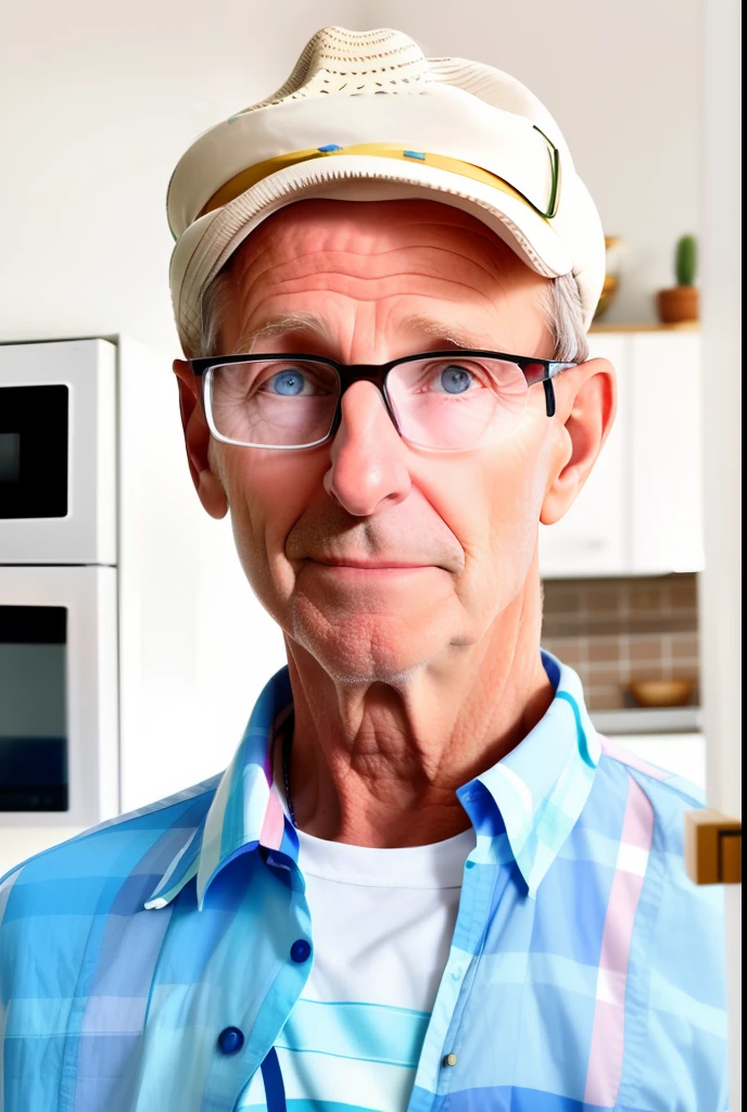 arafed man with glasses and a hat standing in a kitchen, photo of a 50-year-old white man, taken in the early 2020s, photo of a man, he is about 7 0 years old, he is about 60 years old, he is about 6 0 years old, a photo of a man, man with glasses