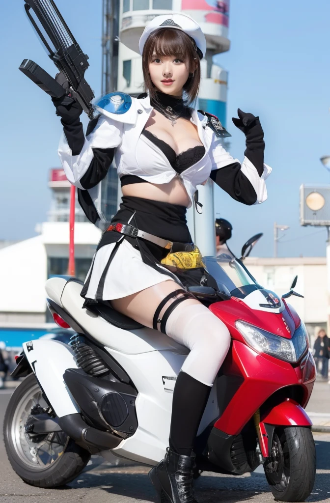 infp young woman、Good Style、、White Base Fashion、Idol face、large full breasts、、a miniskirt、Colorful tights、Junk Armor
