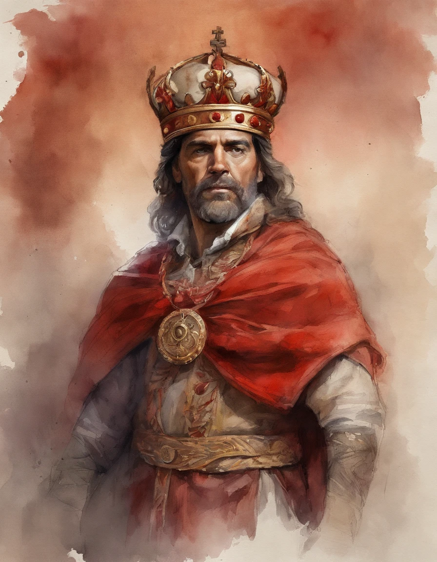 Arafed man with a crown and a red robe and a red scarf, personagem de fantasia hiperdetalhado, Retrato do Imperador da Humanidade, Deus masculino bonito da morte, 3 d render arte do caractere 8 k, retrato masculino da fantasia, O Deus Imperador da Humanidade, divindade masculina atraente, cinematic bust portrait, retrato closeup de um mago, Retrato de um feiticeiro vermelho