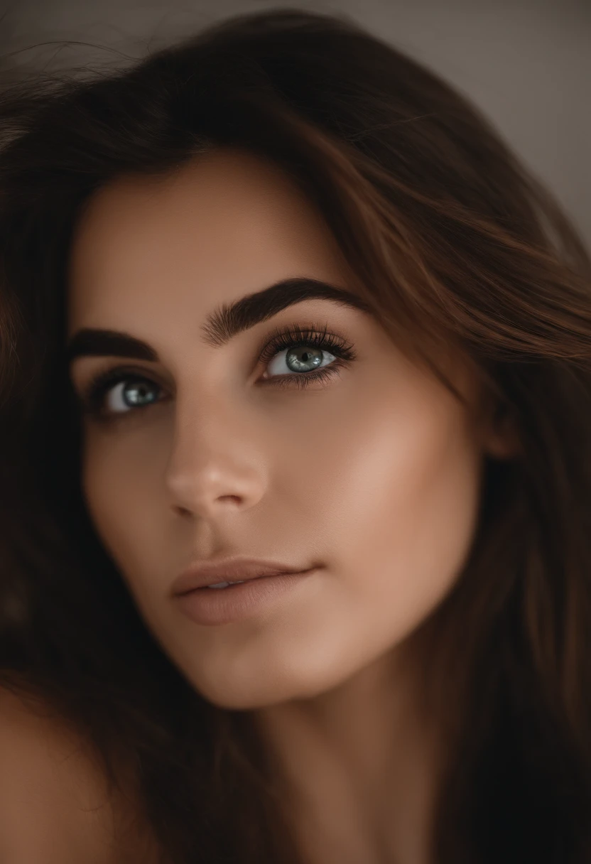 Arafed woman with black clothes, fille sexy aux yeux bruns, cheveux bruns et grands yeux, selfie of a young woman, Yeux de chambre, sans maquillage, maquillage naturel, looking straight at camera, Visage avec Artgram, Maquillage subtil, Superbe photo du corps entier, dans la chambre, clivage, hispanique, visage ovale
