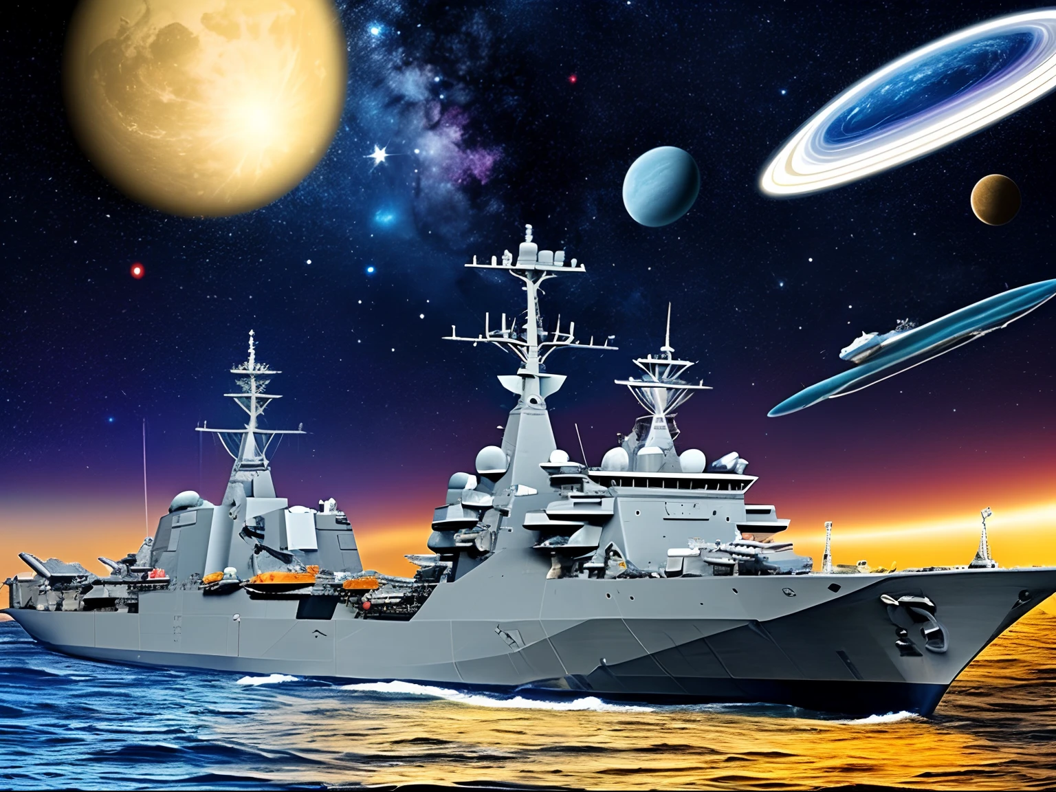 cosmic space,Large warships,
