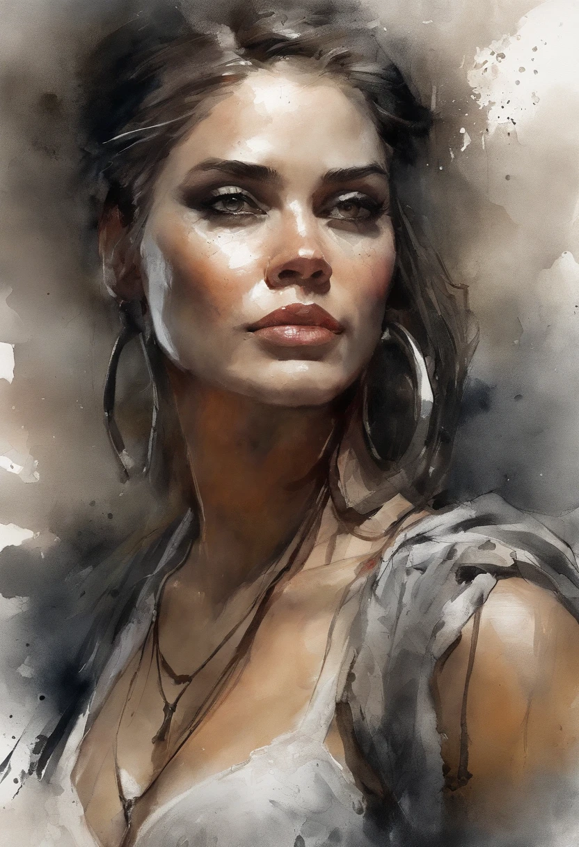 Illustration art by Russ Mills, Luis Royo, Darryl Zabrocki,mulher linda, Dynamic upper body posture, pele lisa, Olhos hiperdetalhados, Hiper-realismo, altamente detalhado, foco nítido, obra prima, perfect composition, science-fiction, arte, chiaroscuro, art-station, Motor Unreal 5, octane rendering, 8k, UHD, O estilo de Losh, WLOP