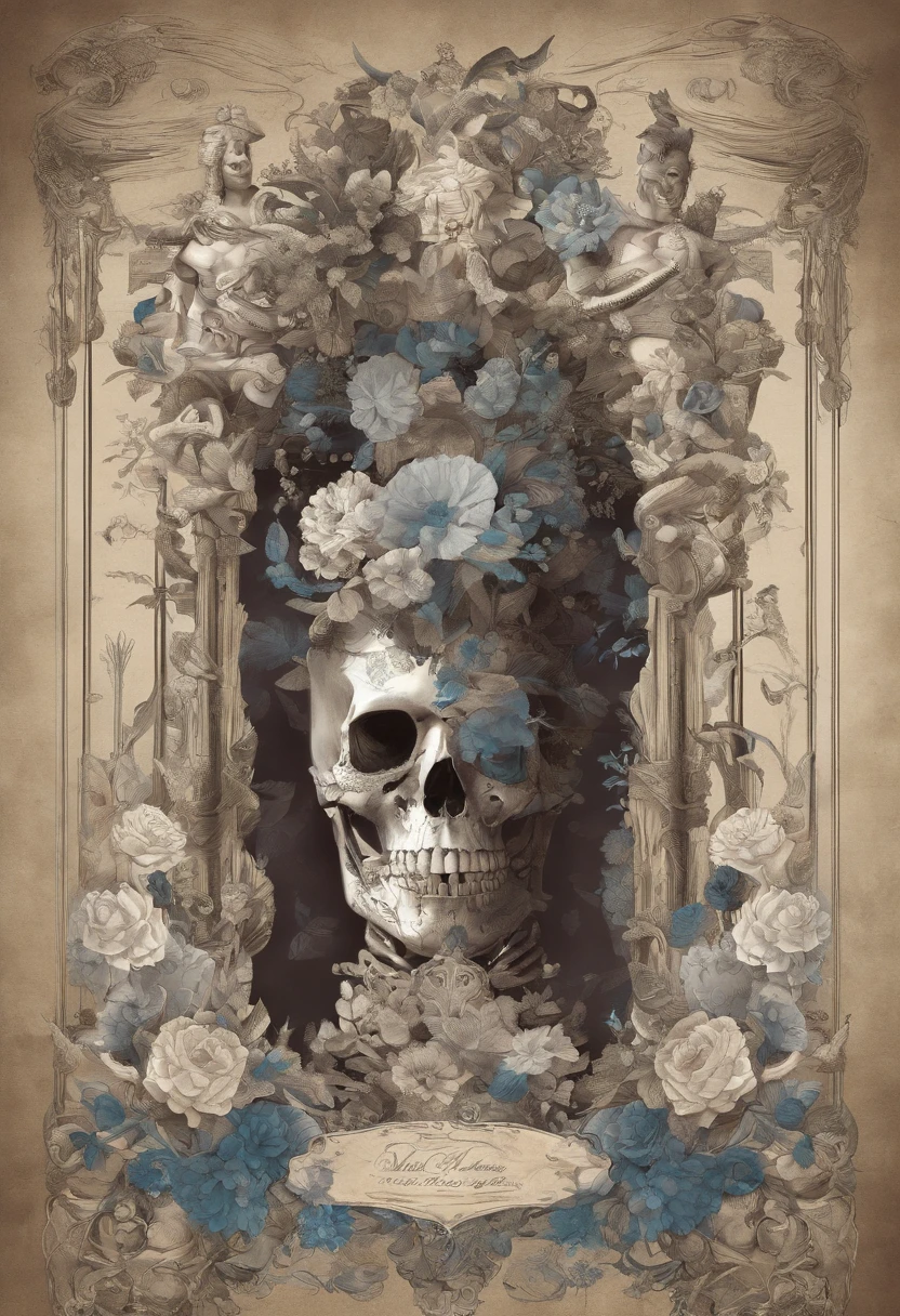 An ultrafine detailed watercolor painting of a gorgeous undead zombie with flowers in her hair, in the style of Alphonse Maria Mucha and Gustav Kilmt, art nouveau accents, (undead zombie:1.2), anthropomorphic female, female figure, detailed cover artwork, as the goddess of the flowers, Alphonse Mucha, Gustav Klimt, pale bluish skin, a marble sculpture, cgsociety, gothic art, art nouveau, behance contest winner