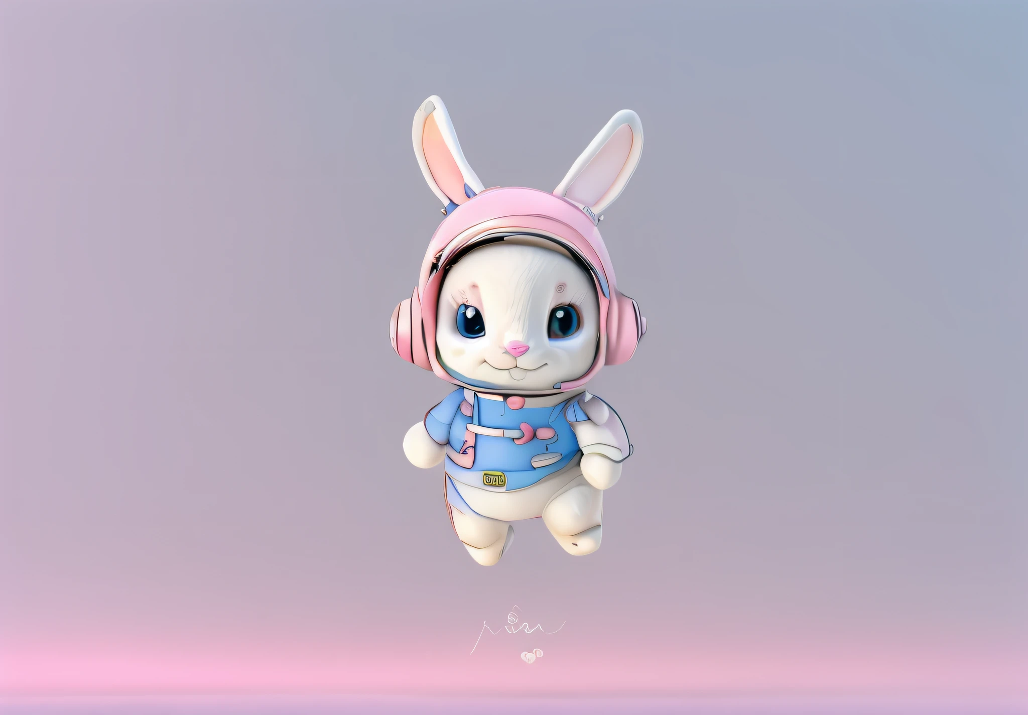 Caricature of a pink rabbit in a blue spacesuit in space holding a camera, Rabbit robot sitting on the moon, original chibi bunny girl, cute anthropomorphic bunny, tchibi, wearing a bunny suit, Cute detailed digital art, bunnysuit, lola bunny fanart, Astronaut, wearing spacesuit, Rabbit, Bunny Girl, cute astronaut sticker art, anthropomorphic rabbit, edgBunny_Character chest space background