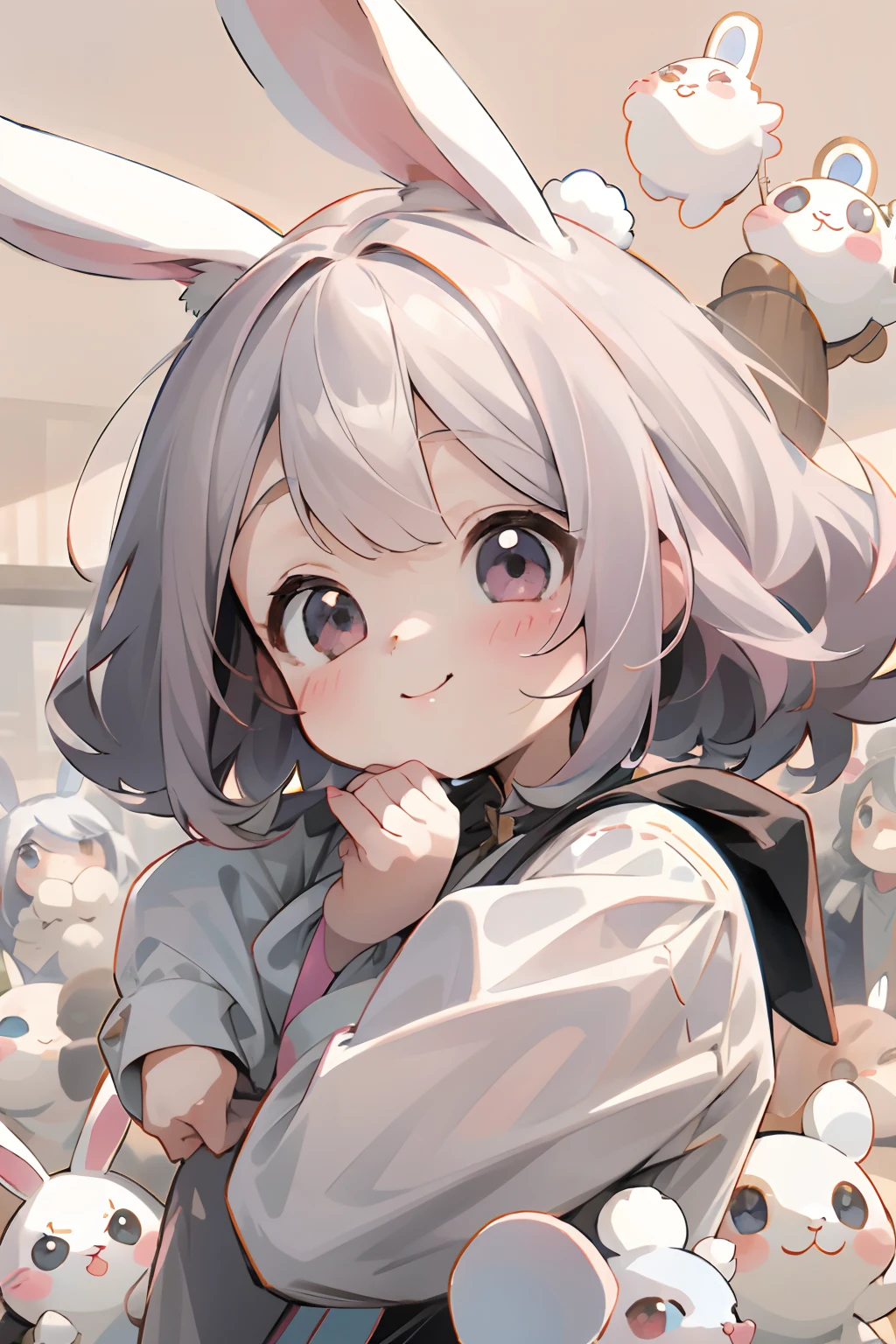 best qualtiy、1girl in、Baby face、a smile、cute little、kawaii eyes、Rabbit ears