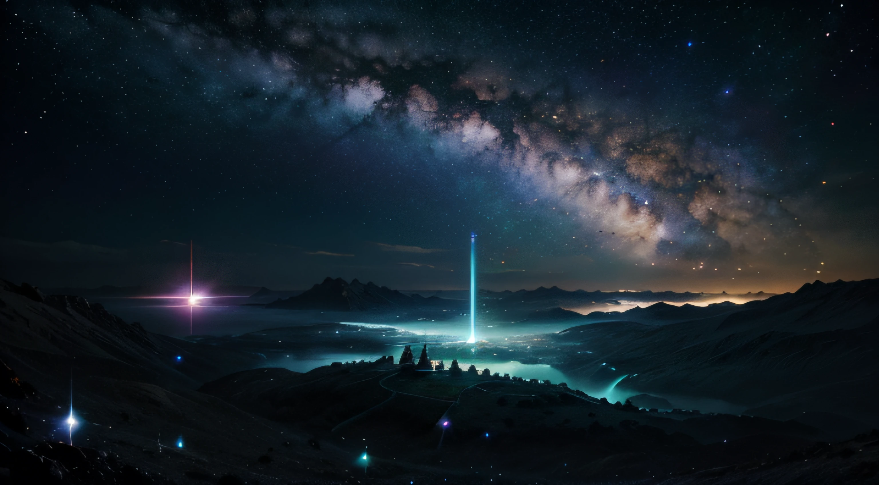 fantasy cosmos landscape stars Galaxy ship