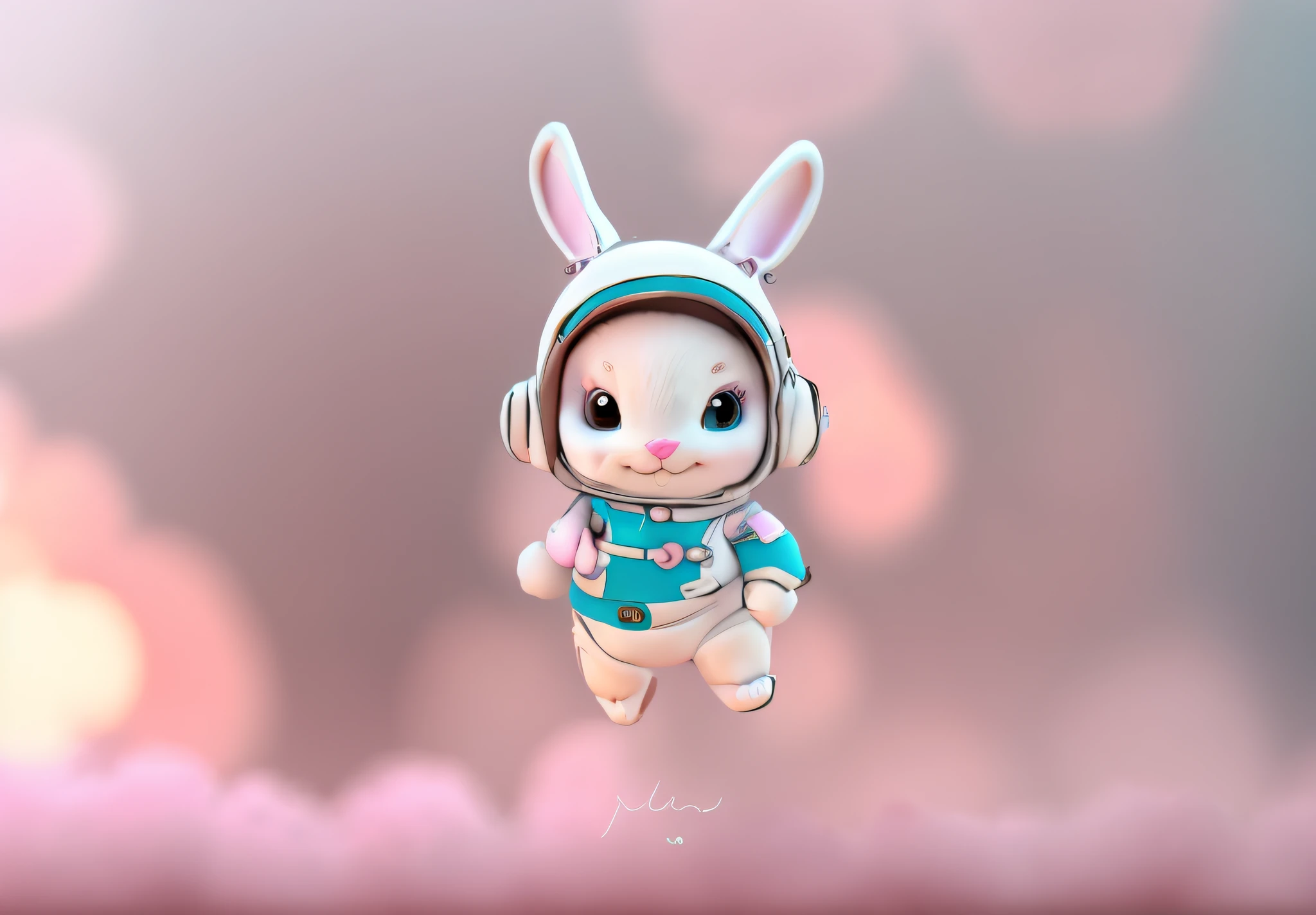 A caricature of a pink rabbit in a blue spacesuit holding a camera, Rabbit robot sitting on the moon, original chibi bunny girl, cute anthropomorphic bunny, tchibi, wearing a bunny suit, Cute detailed digital art, bunnysuit, lola bunny fanart, Astronaut, wearing spacesuit, Rabbit, Bunny Girl, cute astronaut sticker art, anthropomorphic rabbit, edgBunny_Character chest space background