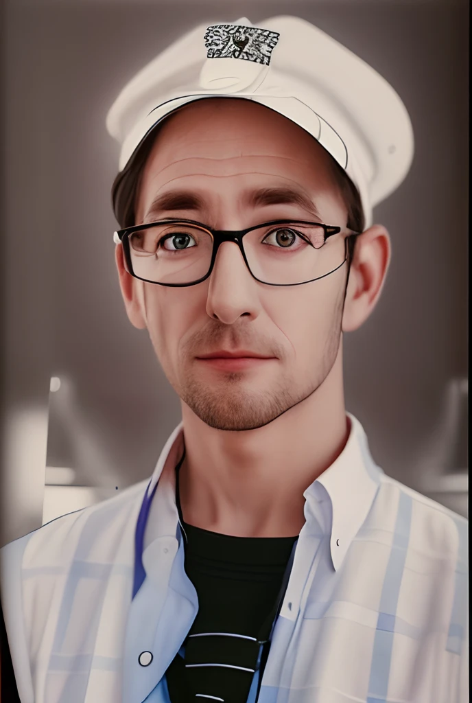 there is a man wearing a hat and glasses and a shirt, realistic portrait photo, high quality portrait, photorealistic portrait, photo realistic portrait, photo-realistic face, nerdy man character portrait, inspired by Dietmar Damerau, detailed portrait, photorealistic digital painting, man with glasses, hyperrealistic portrait, realistic portrait, portrait shot, closeup portrait shot