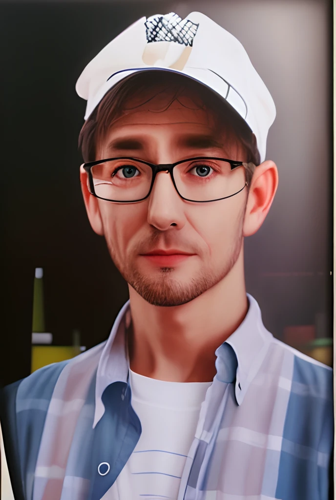 there is a man wearing a hat and glasses and a shirt, realistic portrait photo, high quality portrait, photorealistic portrait, photo realistic portrait, photo-realistic face, nerdy man character portrait, inspired by Dietmar Damerau, detailed portrait, photorealistic digital painting, man with glasses, hyperrealistic portrait, realistic portrait, portrait shot, closeup portrait shot