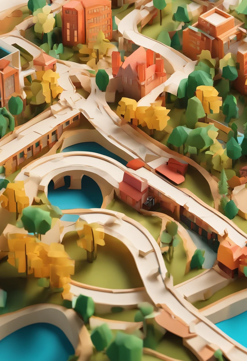 Three-dimensional paper cutting of urban buildings,THE LETTER BREEZE,Three-dimensional words,hd render,foliage,golf,The Car,Luxury bags,kawa。