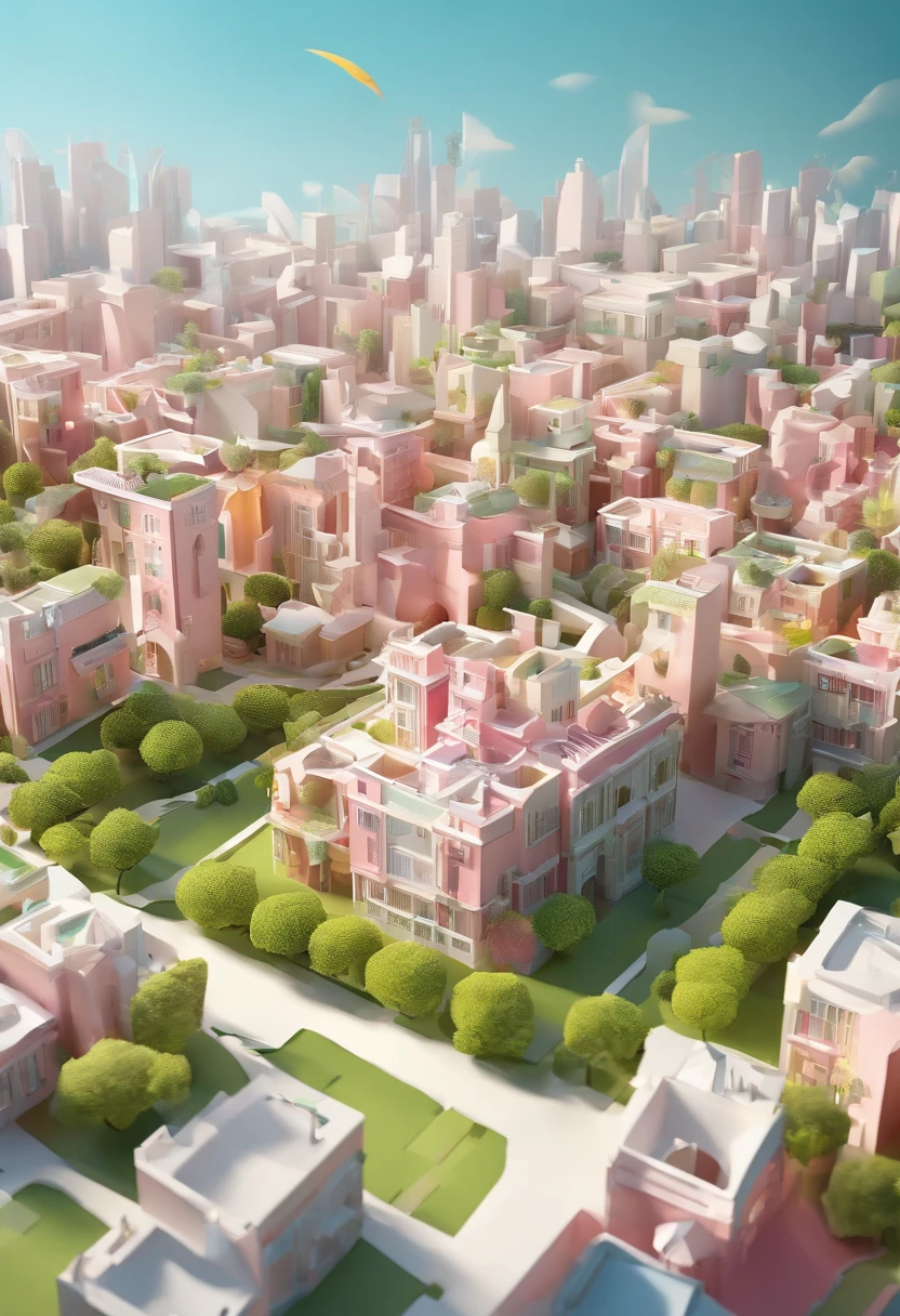 Three-dimensional paper cutting of urban buildings，THE LETTER BREEZE,Three-dimensional words，hd render，foliage，golf，The Car，Luxury bags，kawa。