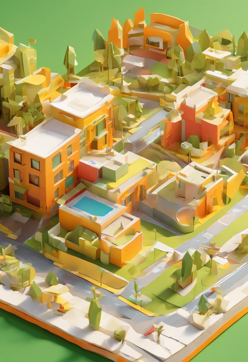 Three-dimensional paper cutting of urban buildings，THE LETTER BREEZE,Three-dimensional words，hd render，foliage，golf，The Car，Luxury bags，kawa。