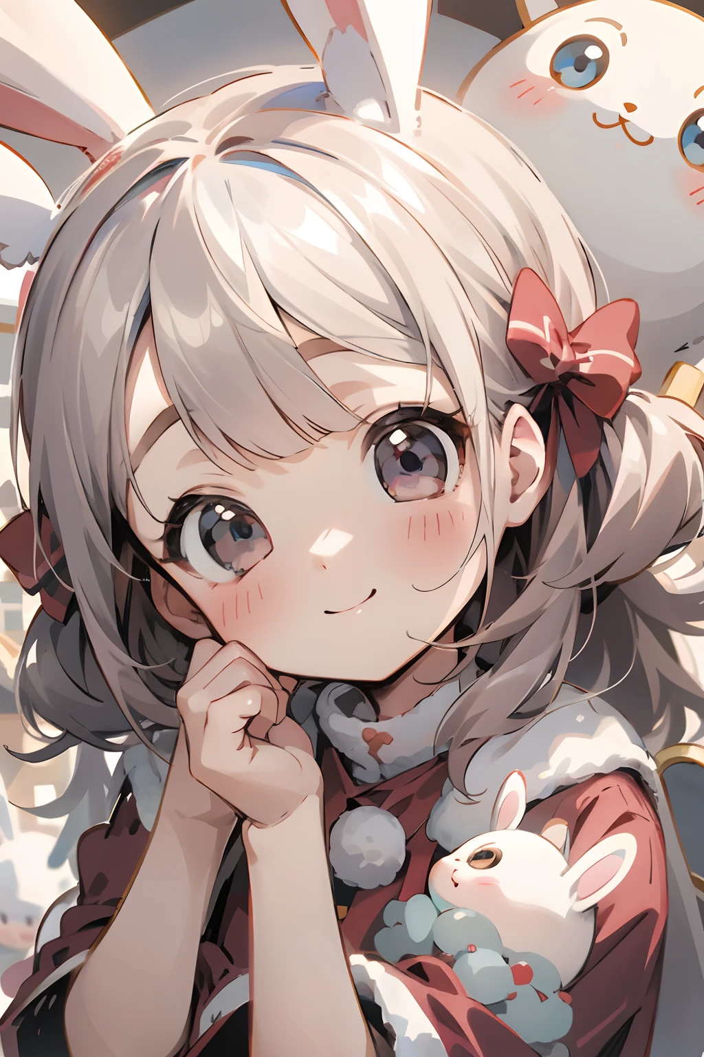 best qualtiy、1girl in、Baby face、A smile、a cool、kawaii eyes、Rabbit ears、santa clothes、