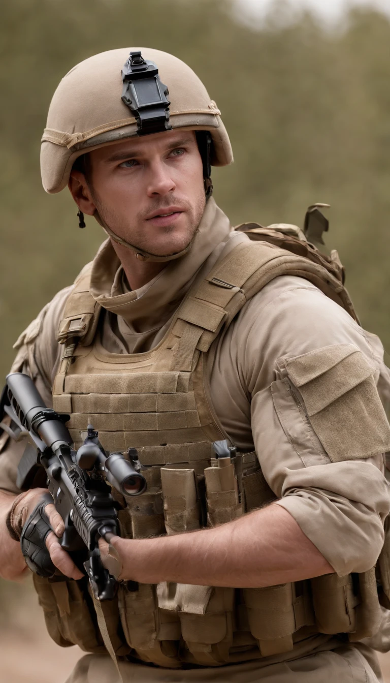 soldiers are standing in a line with their weapons in their hands, rugged soldier, white american soldier, dressed in tactical armor, portrait of a navy seal soldier, cinematic —ar 16:9, soldier, soldiers, close up portrait shot, realistic soldiers, still from a live action movie, military photography, future soldier clothing, wearing tactical gear, shot from movie