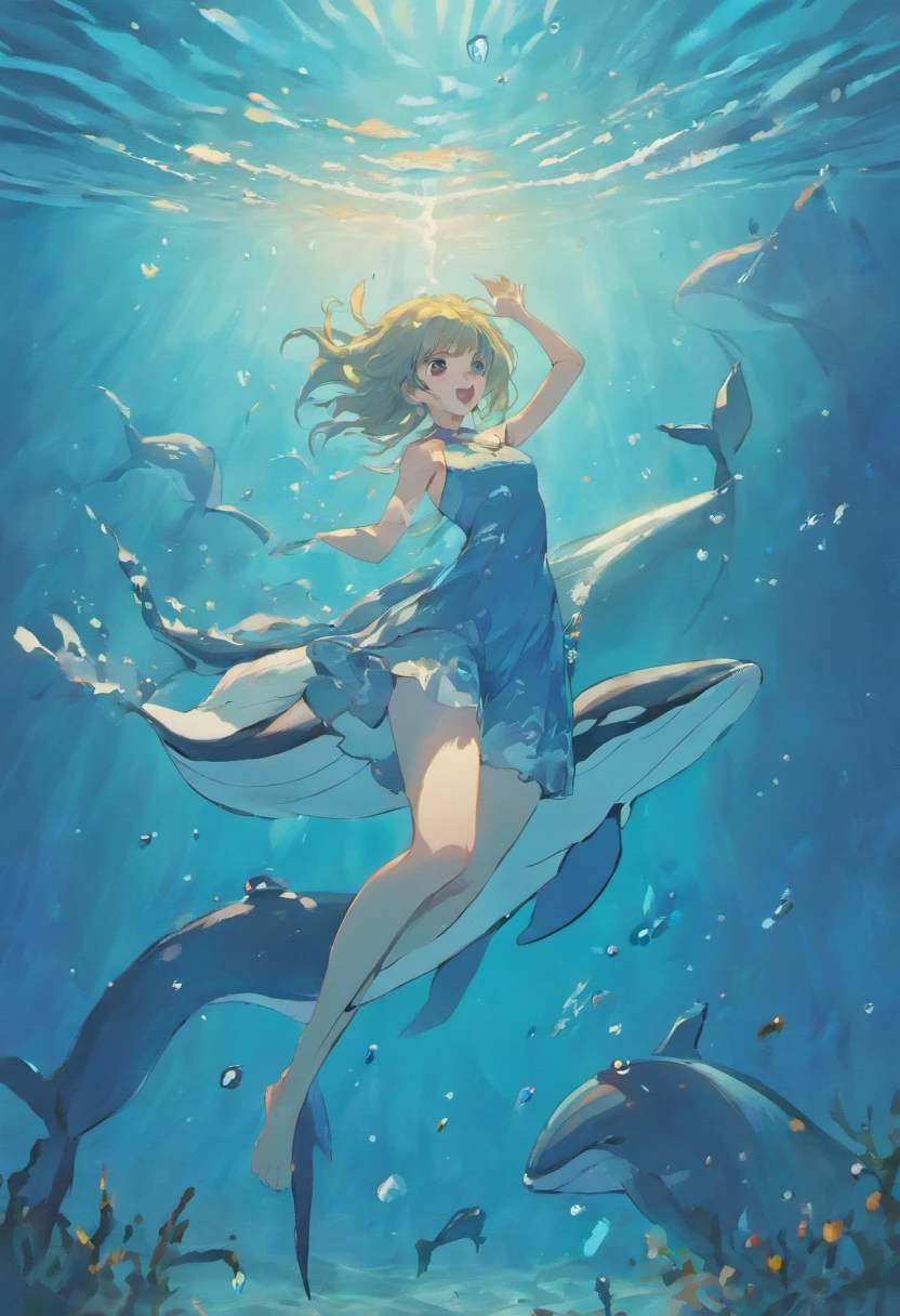 The whale jumps out of the water,full bodyesbian