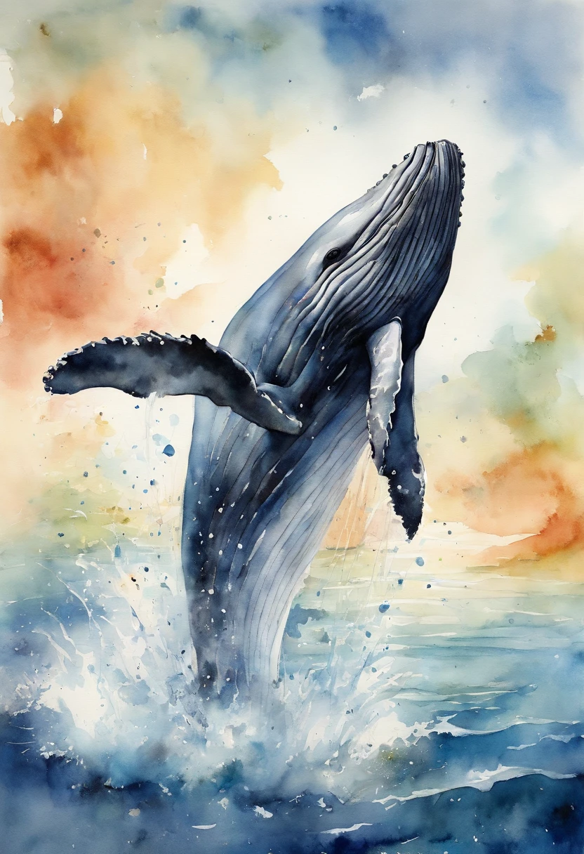The whale jumps out of the water