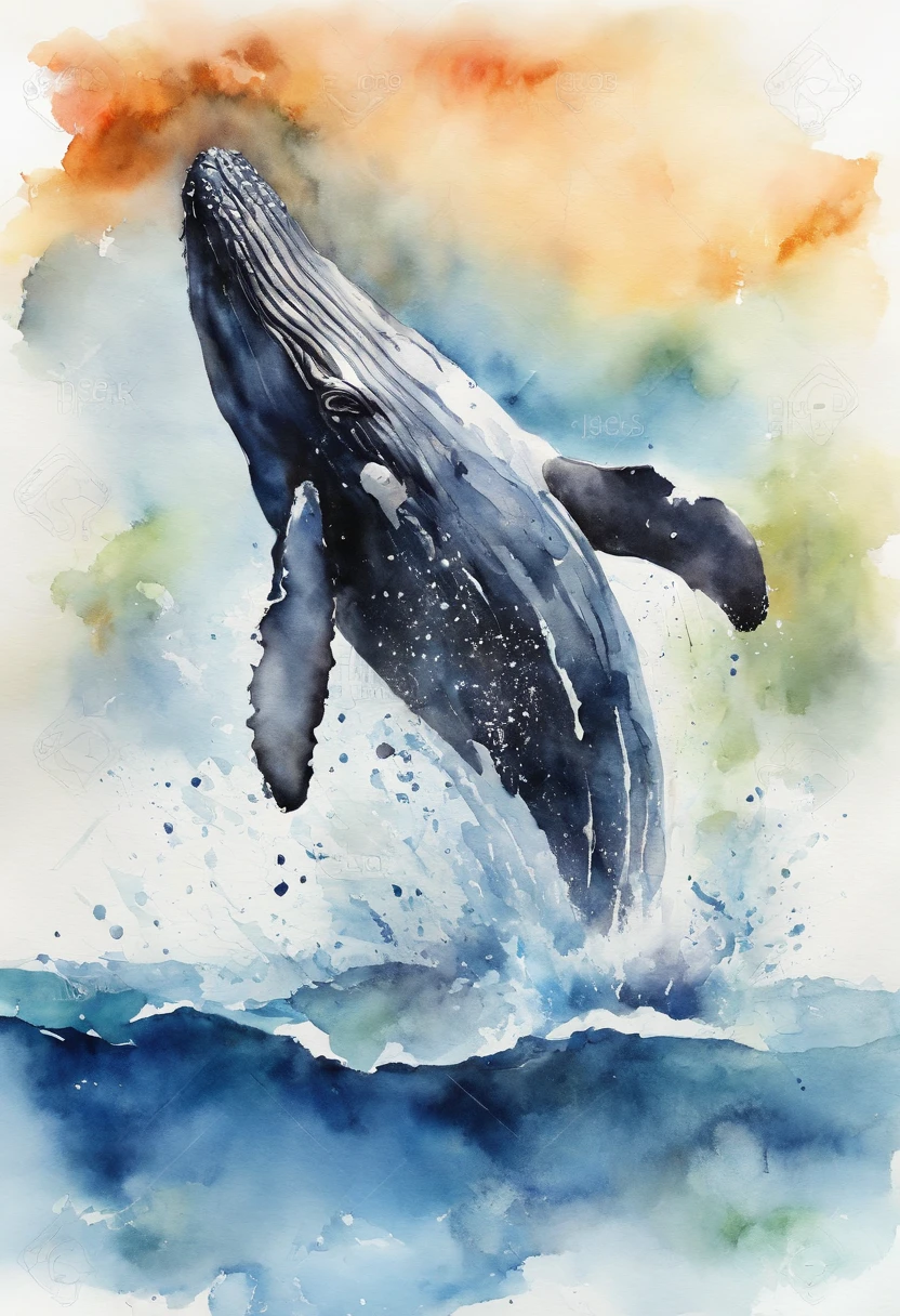 The whale jumps out of the water