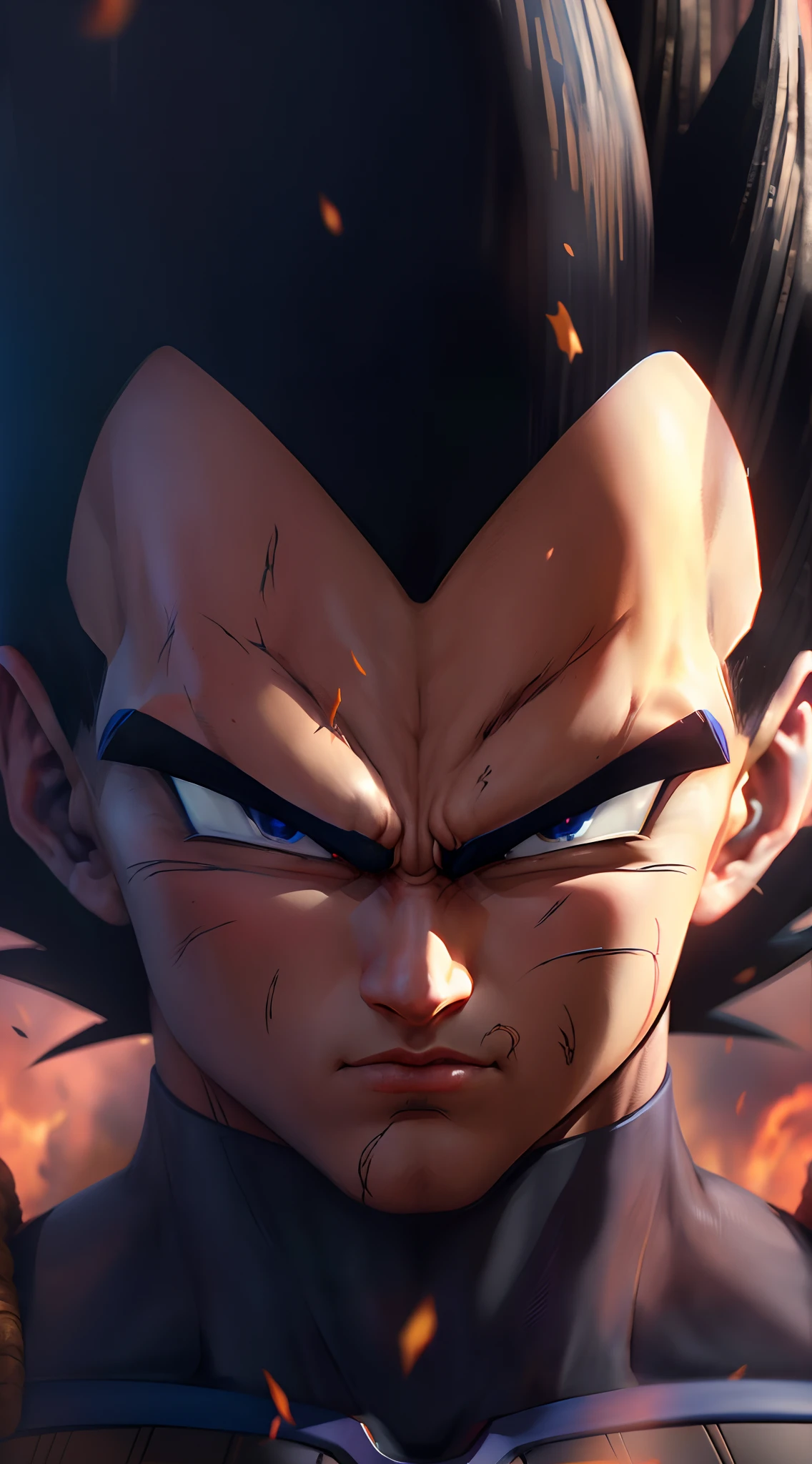 Hyperrealistic version of Vegeta, serious face, hyperdetailed, hyperrealistic