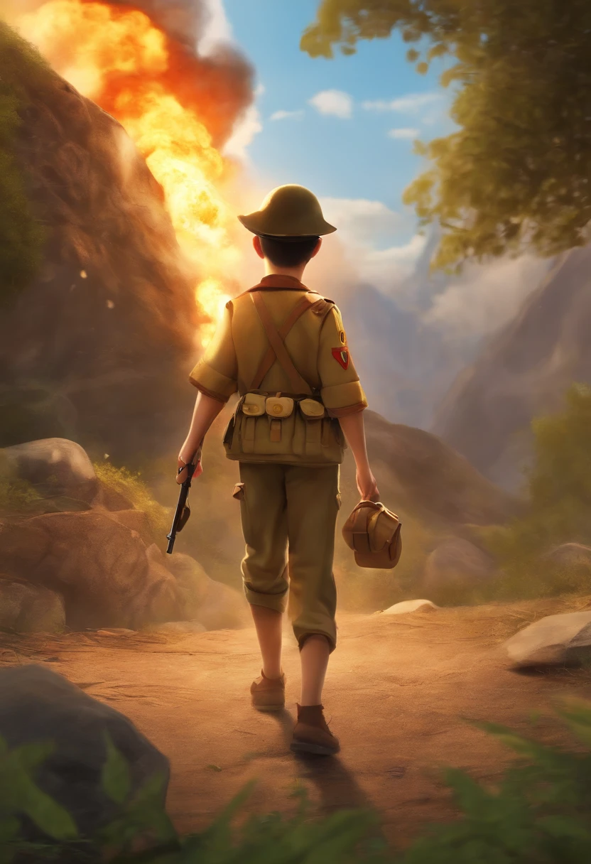 this is the animation picture,the boycome from viet about stay center and wear scout costume,scout hat and go in reverse the big explosion