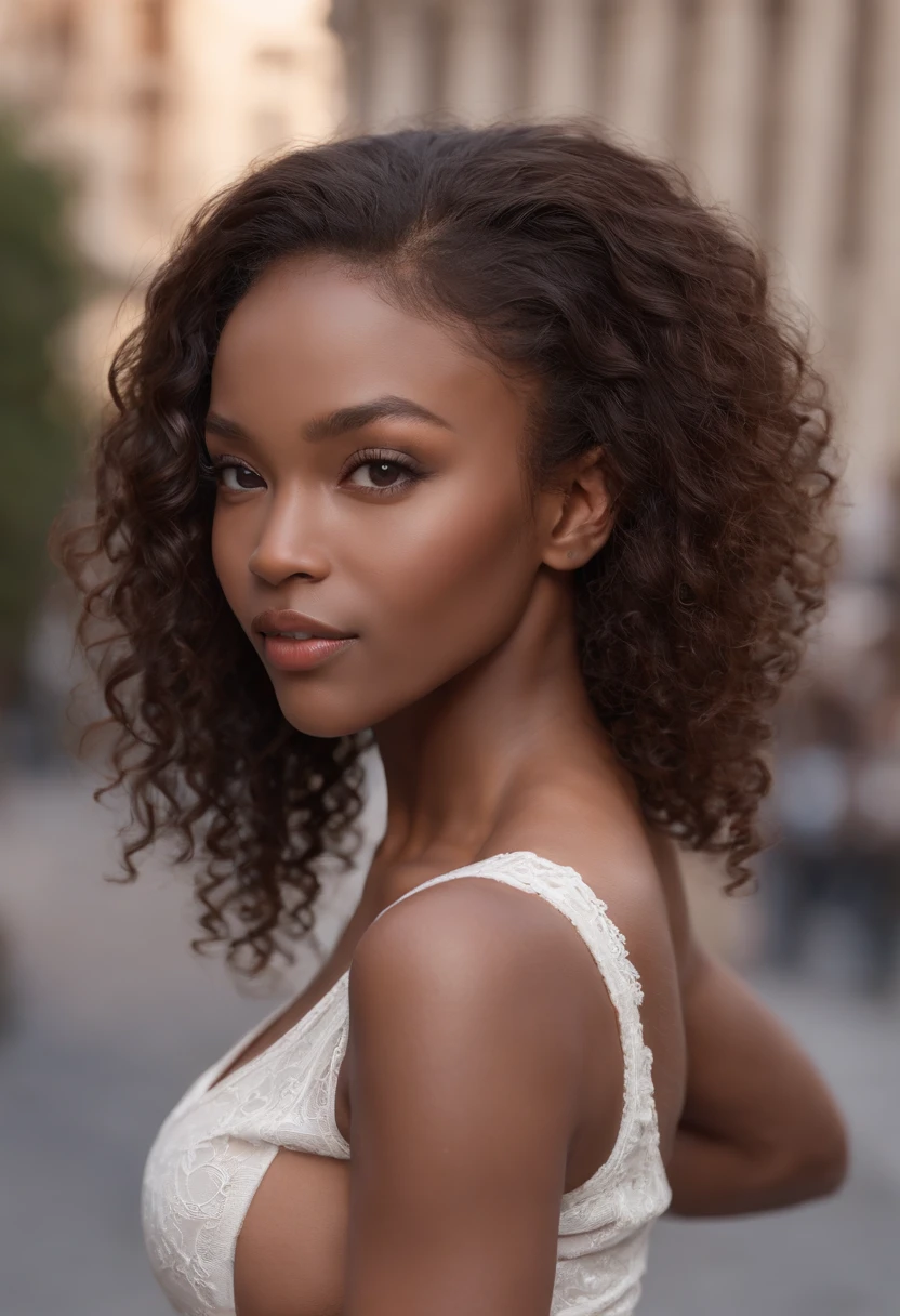 ((Dark African skin, Very deep ebony skin)), ((Its beauty is undeniable)), ((Excited cute face)), ((Hyper detailed perfect eyes,)), ((Pose mignonne)), ((Langue sortie)), ((Seductive )), sexy, (( Tight mesh shirt, shorts courts sexy)), ((African long curly hair afro ponytail,)), (( peau)), ((debout, Vue de face)), ((toucher ses propres jambes dans une pose sexy)), ((dehors, Ville publique)), Sharp Focus CGI, photoreallistic, High detail, Realstic, Masterpiece, absurdes, Best quality, Hdr, High quality, high-definition, Extremely detailed, 8k wallpaper, Intricate details, 8K UHD, Full-HD, (photo realist:1.2), contraste, intense illumination, lighting cinematic, natural lighting, night light, nuit, Illumination globale, occlusion ambiante, white back ground