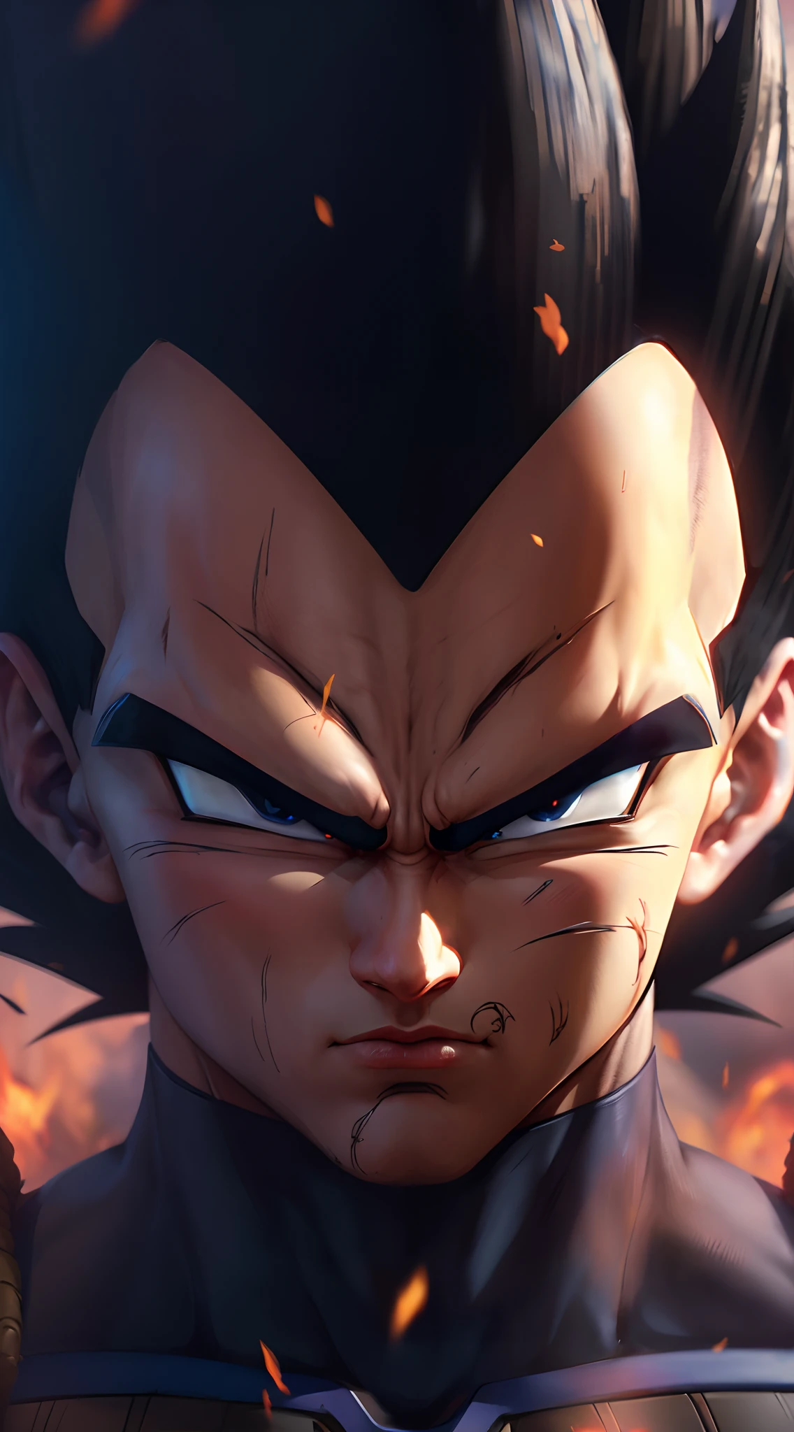 Hyperrealistic version of Vegeta, serious face, hyperdetailed, hyperrealistic