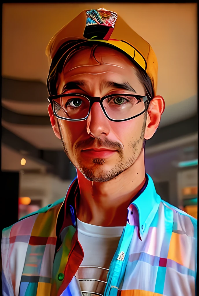 there is a man wearing a hat and glasses and a shirt, realistic portrait photo, high quality portrait, photorealistic portrait, photo realistic portrait, photo-realistic face, nerdy man character portrait, inspired by Dietmar Damerau, detailed portrait, photorealistic digital painting, man with glasses, hyperrealistic portrait, realistic portrait, portrait shot, closeup portrait shot, in the style of Peter Max