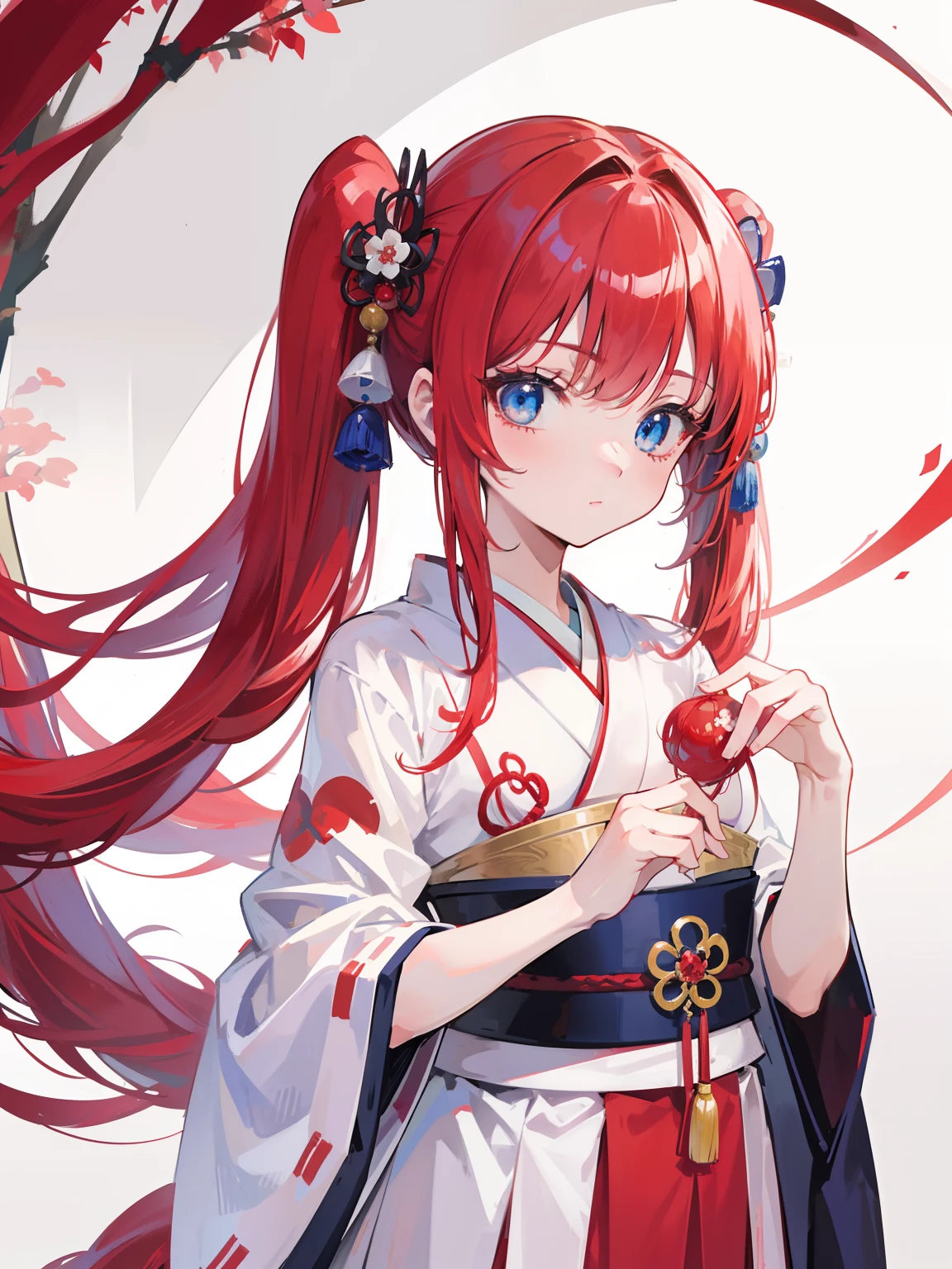 red hair,blue eyes,twintails,Wafuku,Geisha,loli,solo,long hair,Japanese,{{best quality}}, {{masterpiece}}, {{ultra-detailed}}, {illustration}, {detailed light}, {an extremely delicate and beautiful},little girl,cute,
