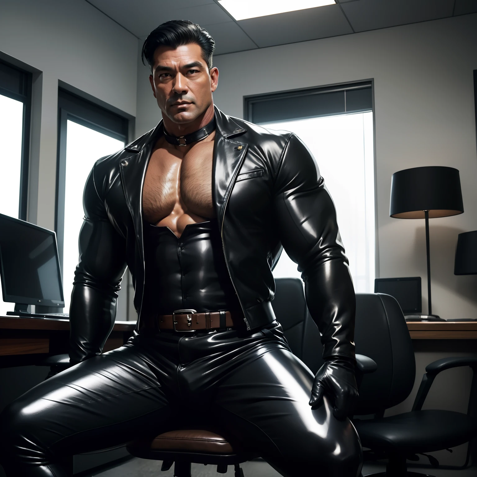 50 years old,daddy,shiny suit ,Dad sat on a chair,k hd,in the office,big muscle, gay ,black hair,asia face,masculine,strong man,the boss is,handsome,sex,leather gloves,lecherous dad,look straight ahead,dad is handsome,dad is hot man,dad is horny,dad is sex dad,chelsea boots man,full body,Slave