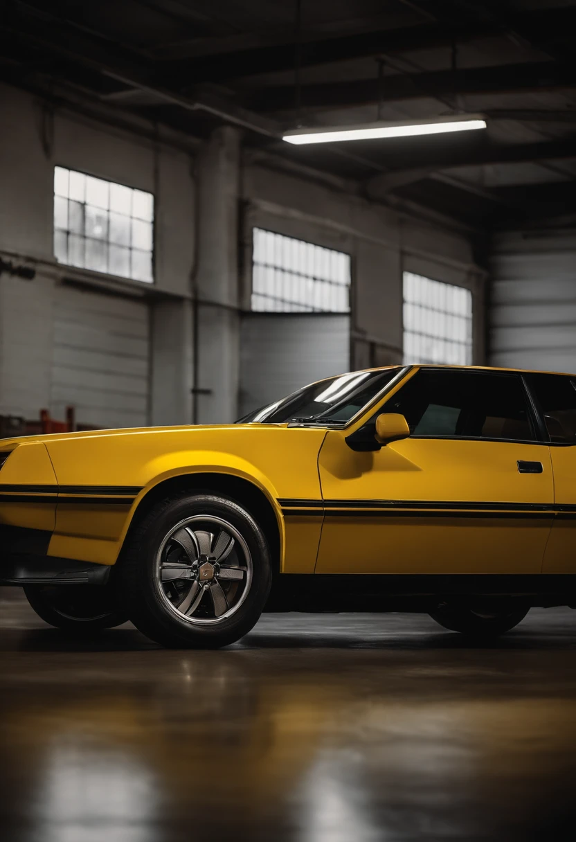 yellow car parked in a garage with a black background, the last v 8 interceptor, hsv, 1985 vector w8 twin turbo, yellow, a wide full shot, automotive photography, vehicle photography, scenic full shot, ultra realistic ”, ultra realistic”, 1980 cars, f / 1 1. 0, tony roberts, by John Broadley