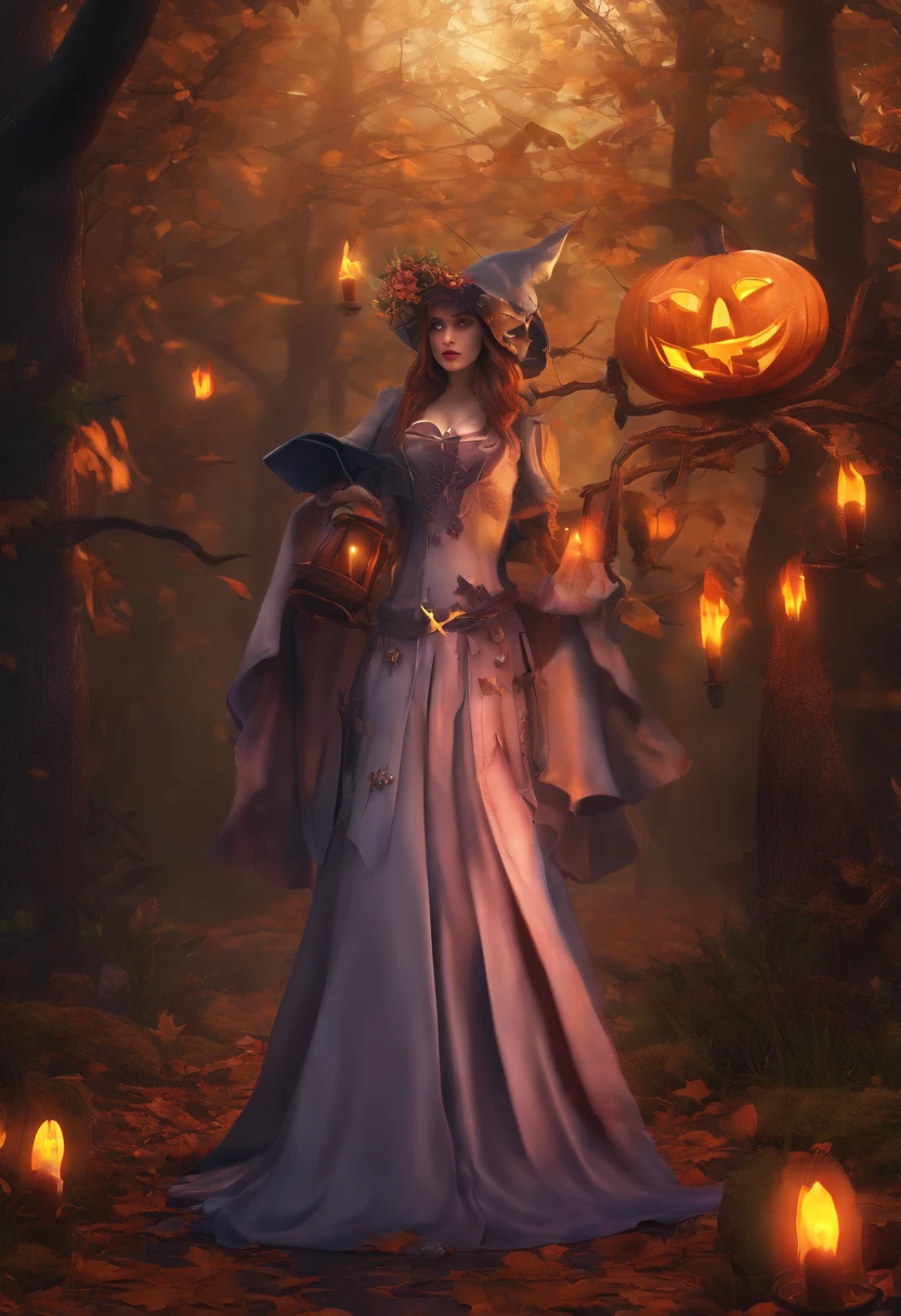 girl in a dark forest,best quality,detailed face and eyes,long hair,fantastically spooky atmosphere,mysterious shadows,colorful mystical lights,witches flying on broomsticks,creepy old haunted house,magic potions and cauldrons,moonlit night,spooky fog,enchanted spells,hauntingly beautiful,horror movie vibes,witch hat and cloak,sinister cackling,ominous owl hooting,captured in an eerie painting