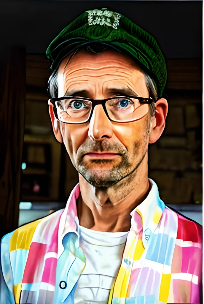 there is a old man wearing a hat and glasses and a shirt, realistic portrait photo, high quality portrait, photorealistic portrait, photo realistic portrait, photo-realistic face, nerdy man character portrait, inspired by Dietmar Damerau, detailed portrait, photorealistic digital painting, man with glasses, hyperrealistic portrait, realistic portrait, portrait shot, closeup portrait shot, in the style of Peter Max