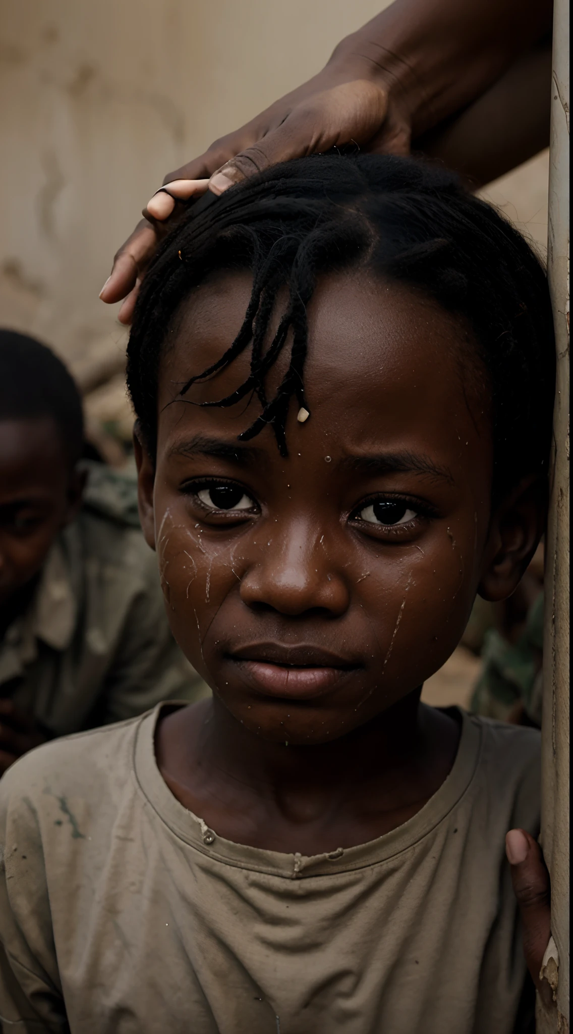 a africa boy who was crying amidst the madness of war