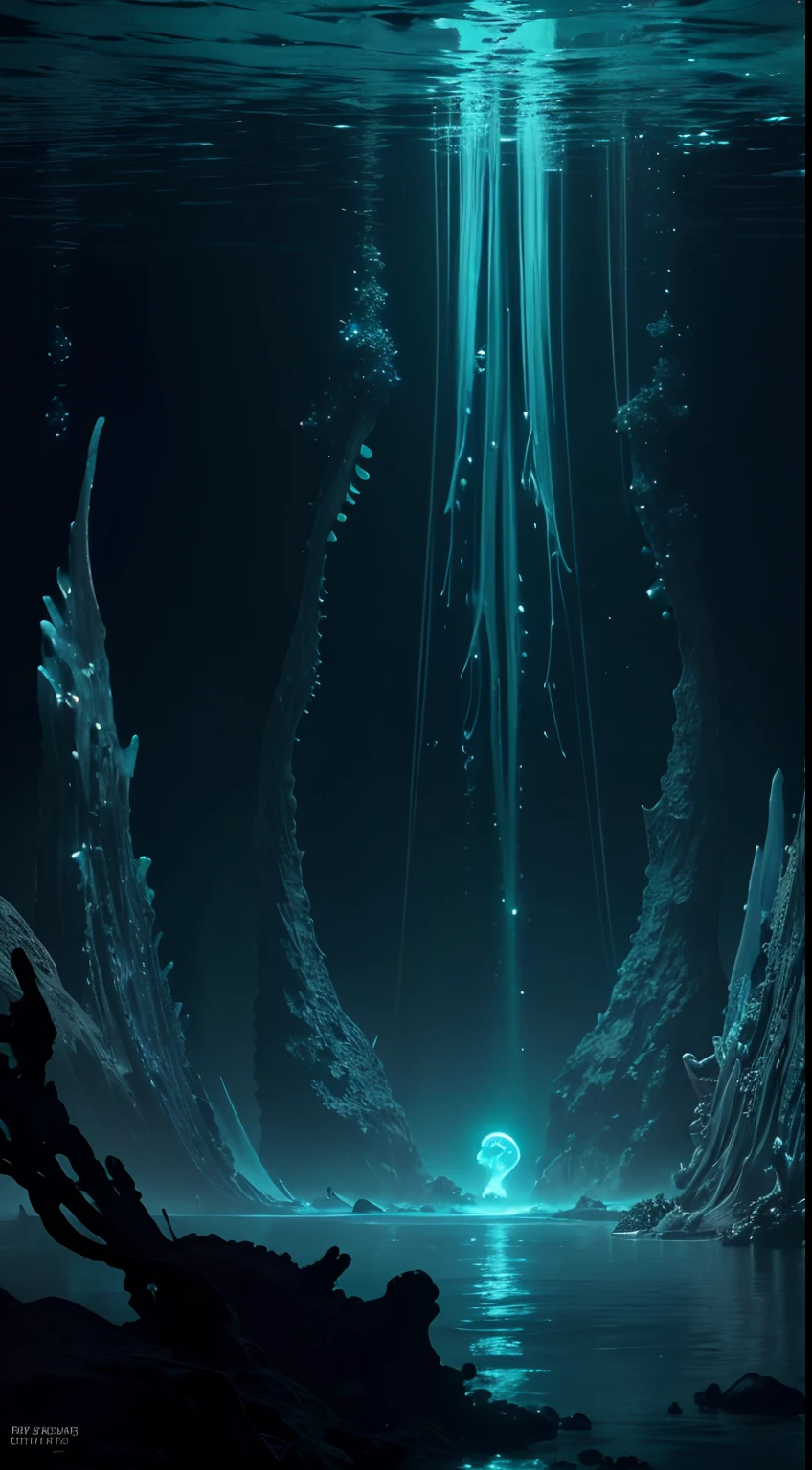 The Leviathan emerging from the darkness of the trench,bioluminescent organisms,mesmerizing and mysterious ambiance,(best quality,4k,8k,highres,masterpiece:1.2),ultra-detailed,(realistic,photorealistic,photo-realistic:1.37),underwater,textured,shimmering lights,submerged,deep-sea creature,ominous atmosphere,deep-sea exploration,monstrous silhouette,giant marine life,glowing tentacles,breathtaking spectacle,unearthly beauty,immersive experience,vivid colors,mesmerizing glow,hypnotic presence,mystical surroundings,luminous creatures,deep-sea abyss,dark and mysterious,subterranean world,dazzling bioluminescence,serene yet enigmatic,enchanted abyss,ethereal deep-sea scene,otherworldly encounter,unfathomable depths,awe-inspiring creation,unnatural glow,strange and captivating,deep-sea exploration,jaw-dropping scene,bioluminescent wonderland,darkened abyss,thaumaturgic display,fascinating encounter, (( diamonds oceanic shining ))